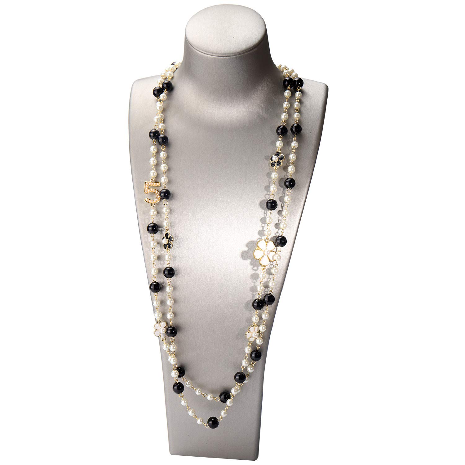 Elegant Layered Imitation Pearl Necklace for Women - Vintage Long Pendant Necklace Jewelry Gift for Party, Wedding & Everyday Wear