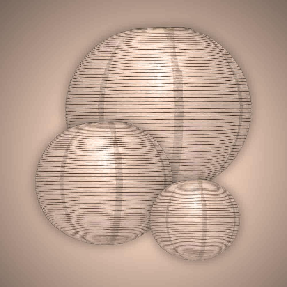 12/14/16 Inch White Fine Line Premium Parallel Ribbing Paper Lanterns - Extra Sturdy Hanging Decor (3 Pack) for Wedding, Party, Home & Garden Decoration