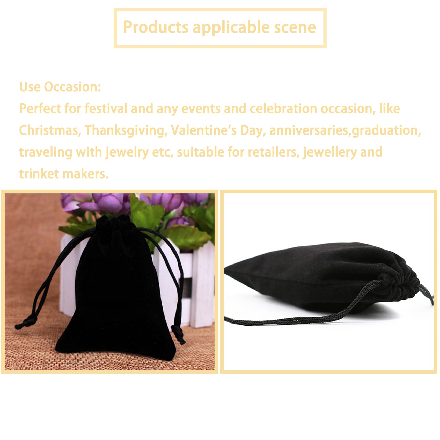 DTOL Velvet Jewelry Bags 3x4 Inch 50 Pieces - Premium Drawstring Gift Pouches for Jewelry, Makeup & Small Items | Perfect for Party Favors, Travel Organizer, Christmas Gifts & Festival Storage | Soft Black Velvet Fabric for Elegant Presentation