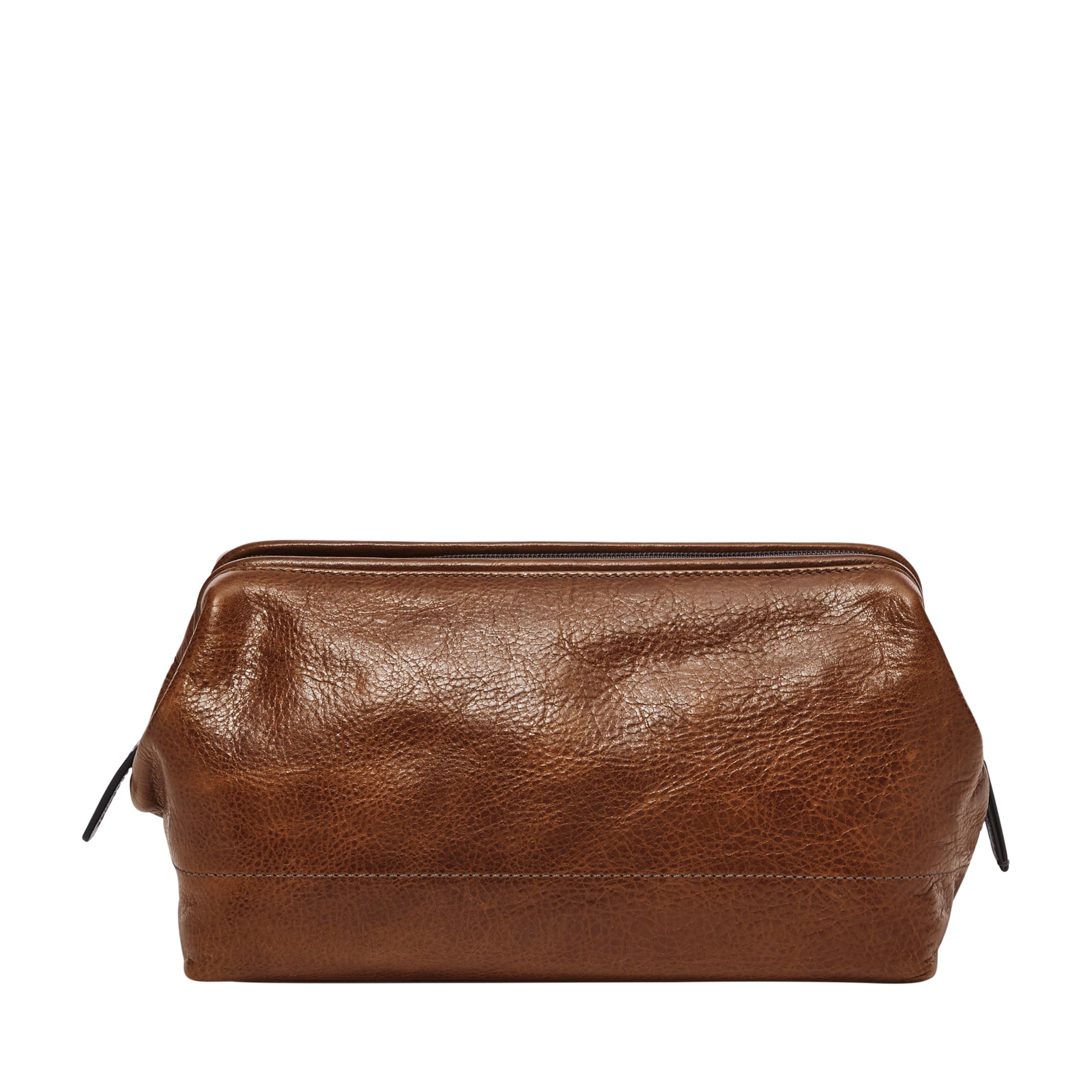 Fossil Genuine Leather Travel Toiletry Bag for Men - Premium Shaving Dopp Kit with Multiple Pockets, Cognac Brown (Model MLG0724222) - Perfect for Business Trips, Gym, Camping & Weekend Getaways
