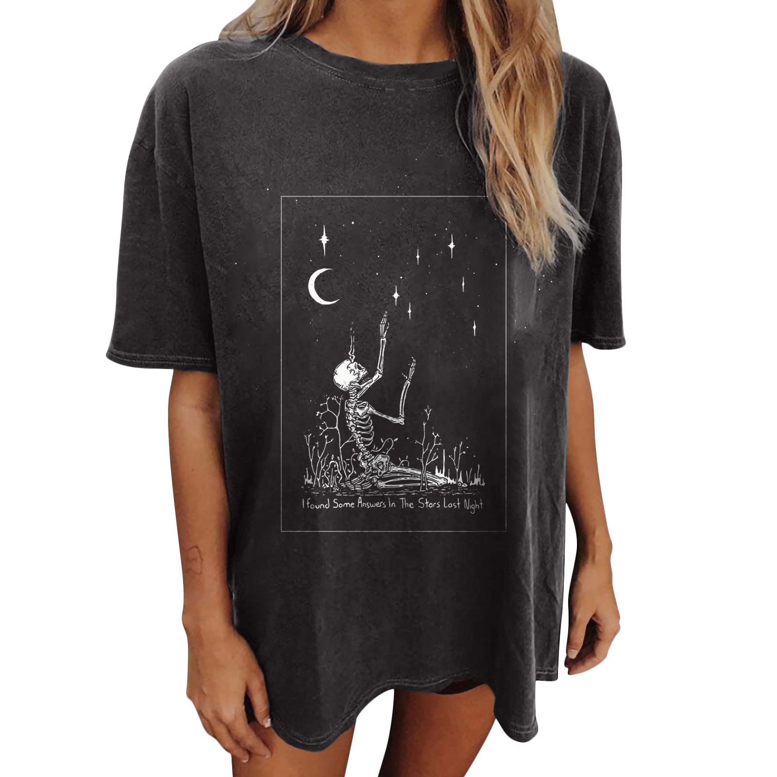 Women's Halloween Skeleton T-Shirt - Grunge Oversized Top for Party