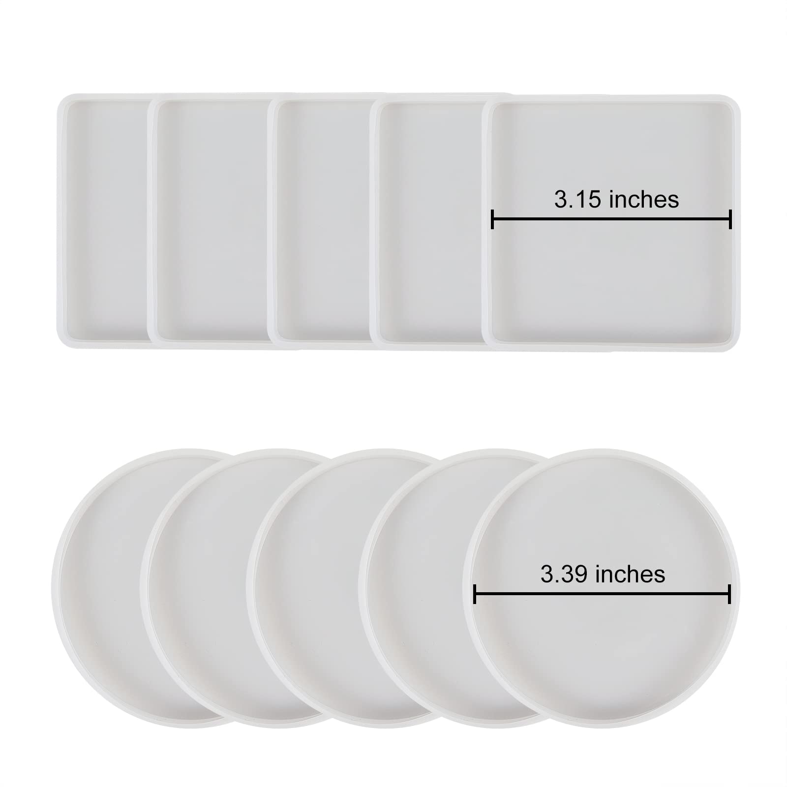 BEEFLYING 10-Piece Silicone Coaster Mold Set - 2 Styles (Square & Round) for DIY Resin Casting, Epoxy Cup Mats, Home Decor - Perfect for Crafting, Gift Making & Table Setting