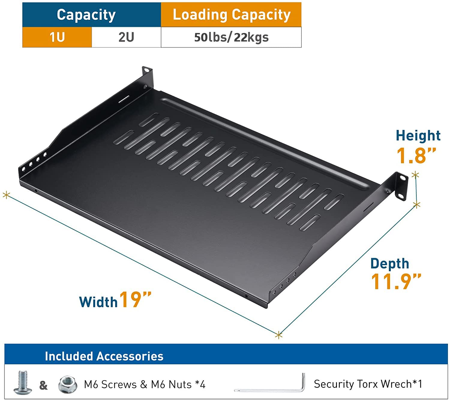 9U Wall Mount Server Cabinet with Glass Door & Vented 1U Rack Shelf - Network Equipment Enclosure for Home Office, Data Center, and IT Closet Organization