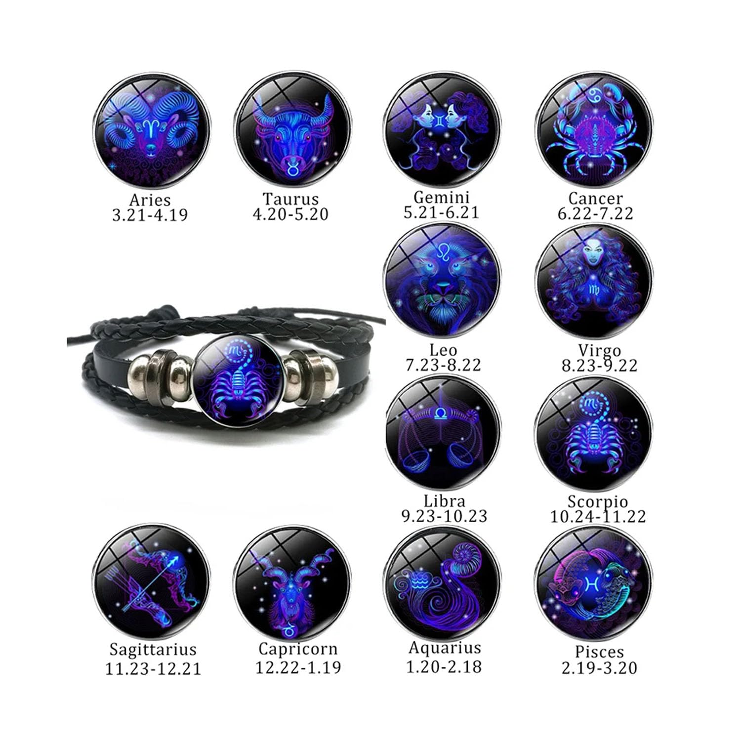 Gleyms Zodiac Charm Bracelet - 12 Constellation Luminous Adjustable Bracelet for Women & Men, Perfect Birthday Jewelry Gift for Astrology Lovers - Ideal for Daily Wear, Parties & Special Occasions