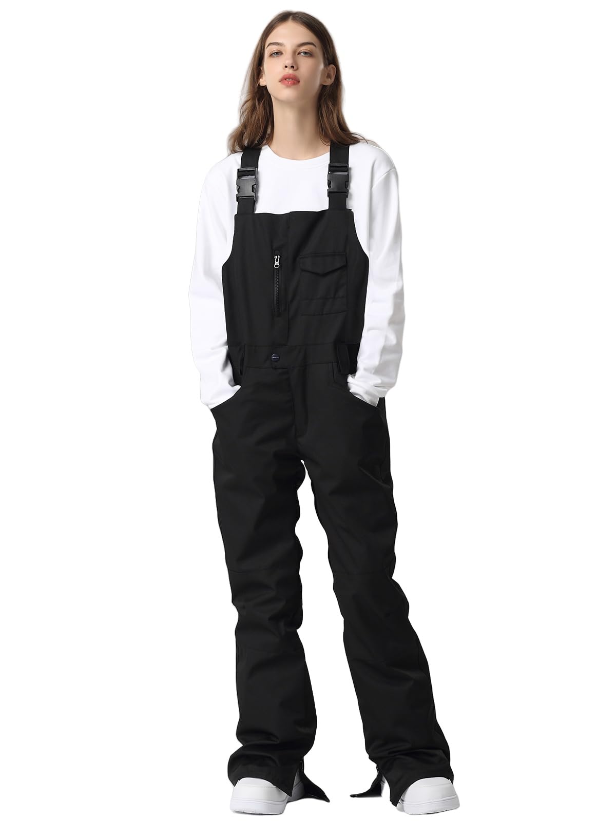 SEARIPE Women's Waterproof Ski Pants Insulated Snow Bib Overalls - Adjustable Ripstop Snowboard Pants for Skiing & Winter Sports (Black, Medium)