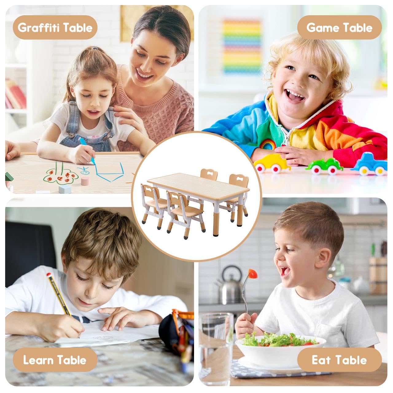 Premium Kids Table and Chair Set for Toddlers & Children Ages 3-12 - Durable Wooden Play Table with 2 Chairs for Learning, Drawing & Playtime Activities