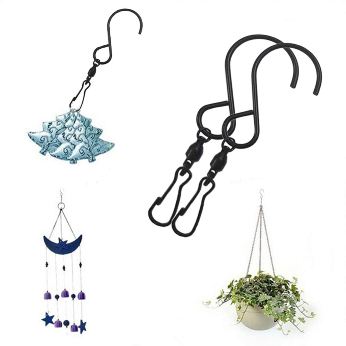 12-Pack Cabilock 360° Rotating Swivel Hooks - Heavy Duty Display Hangers for Flower Baskets, Wind Chimes, Home Decor & Retail Store Displays - Rustproof Metal Hooks for Indoor/Outdoor Use