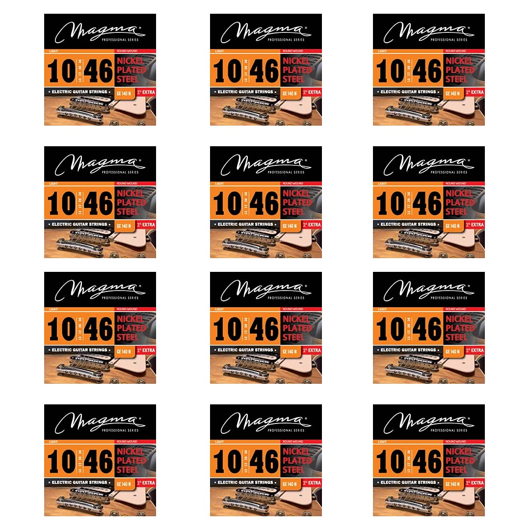 Magma Light Electric Guitar Strings - Nickel Plated Steel .010-.046 Gauges (10,13,17,26,36,46) - 12 Pack (GE140N-12) - Perfect for Rock, Blues & Studio Recording