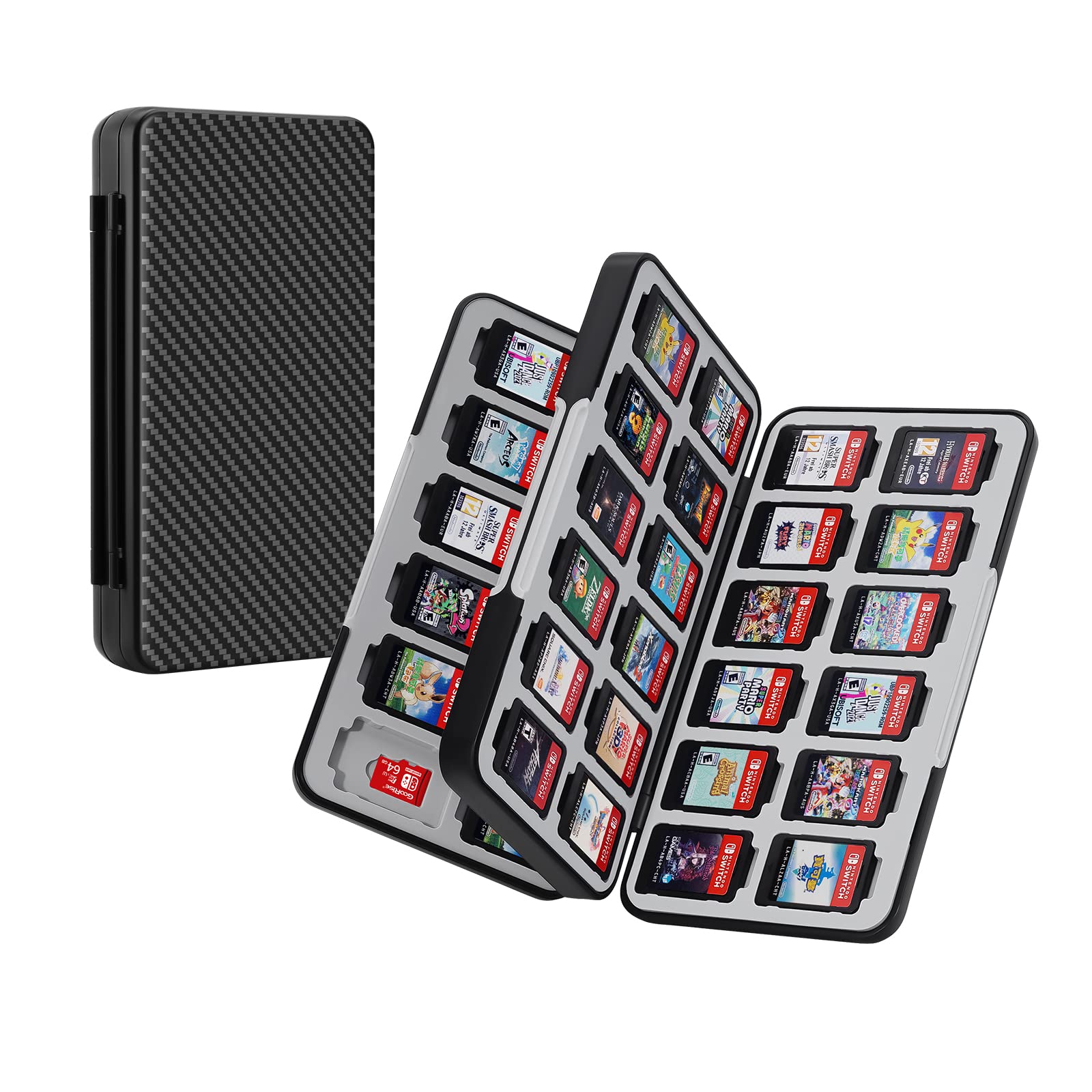Premium Nintendo Switch Game Case - Holds 48 Game Cards & 24 Micro SD Cards - Compatible with Switch/Lite/OLED Models (2021) - Durable Black Cartridge Holder - Perfect for Travel, Gaming Parties & Organized Storage