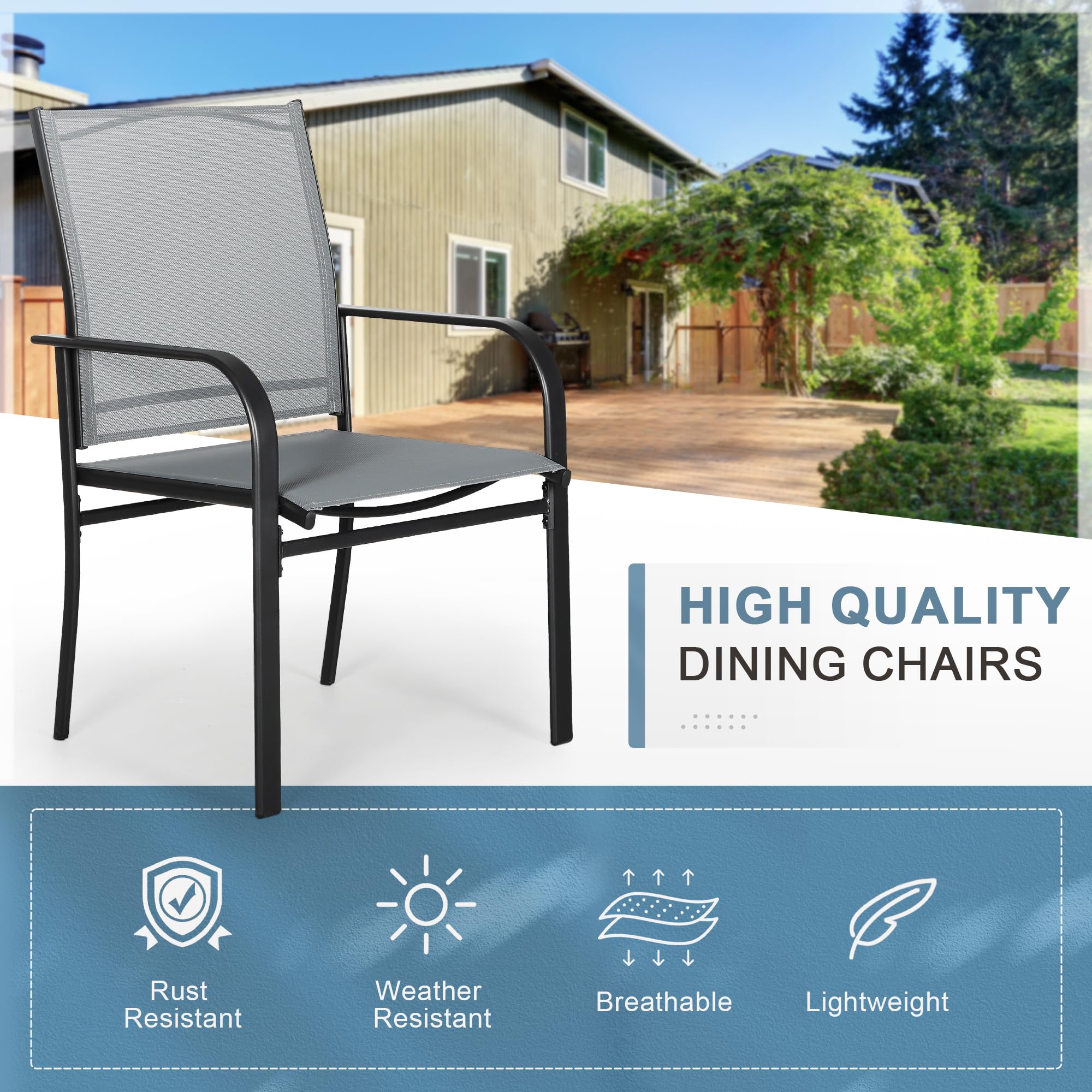**Crownland 7-Piece Outdoor Patio Dining Set with Textilene Chairs & Rectangular Table - Light Grey - Perfect for Backyard, Garden, and Poolside Dining**