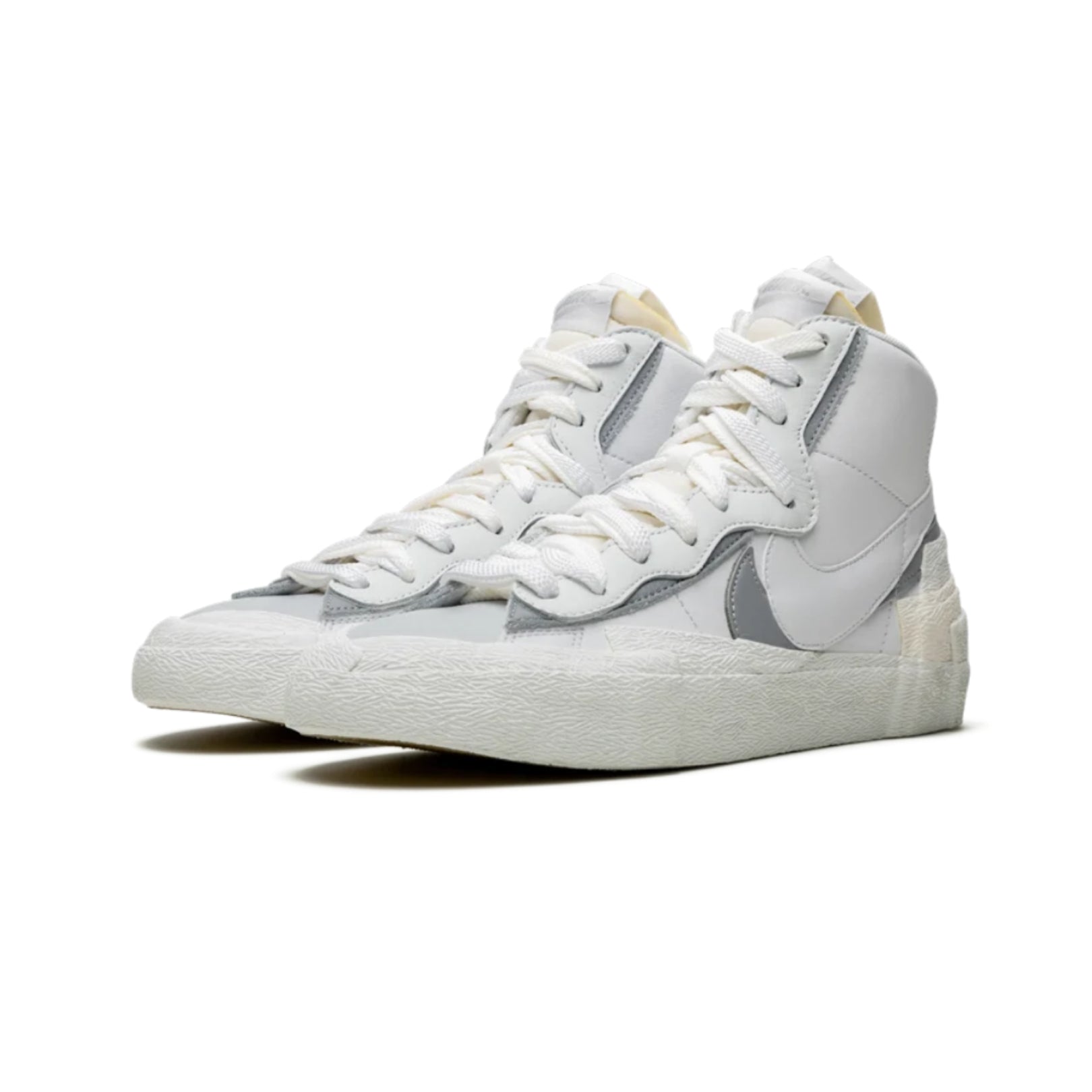 Nike x Sacai Blazer Mid Sneakers - White & Wolf Grey Colorway | Unisex High-Top Basketball Shoes for Men & Women | Perfect for Streetwear, Casual Outfits and Sneaker Collectors