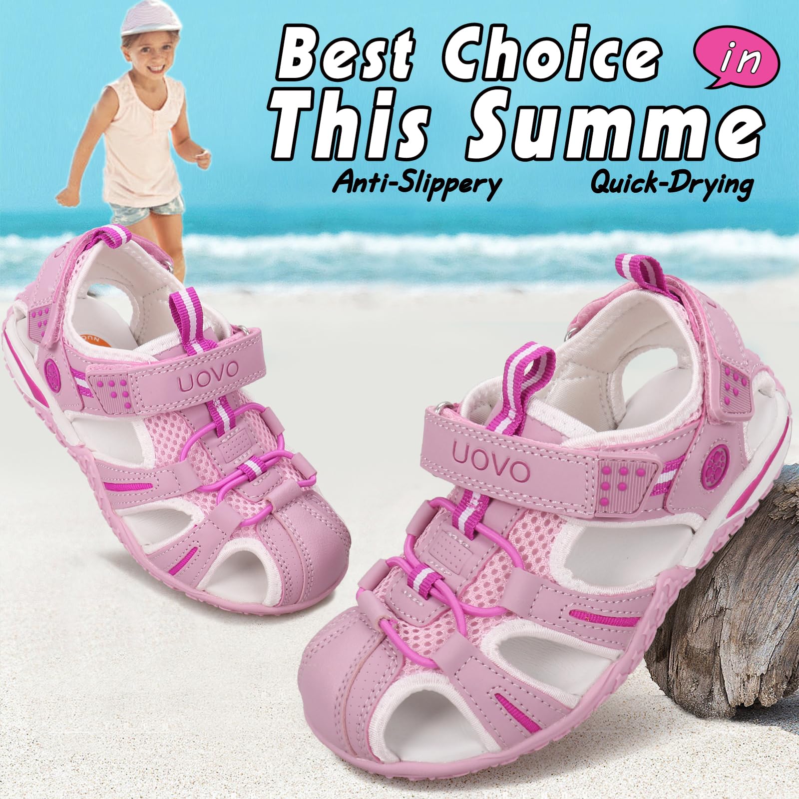 UOVO Kids Sandals for Boys & Girls - Closed Toe Summer Shoes, Lightweight Athletic Outdoor Sports Sandals for Toddler, Little Kid & Big Kid - Perfect for Beach, Pool & Playground Activities