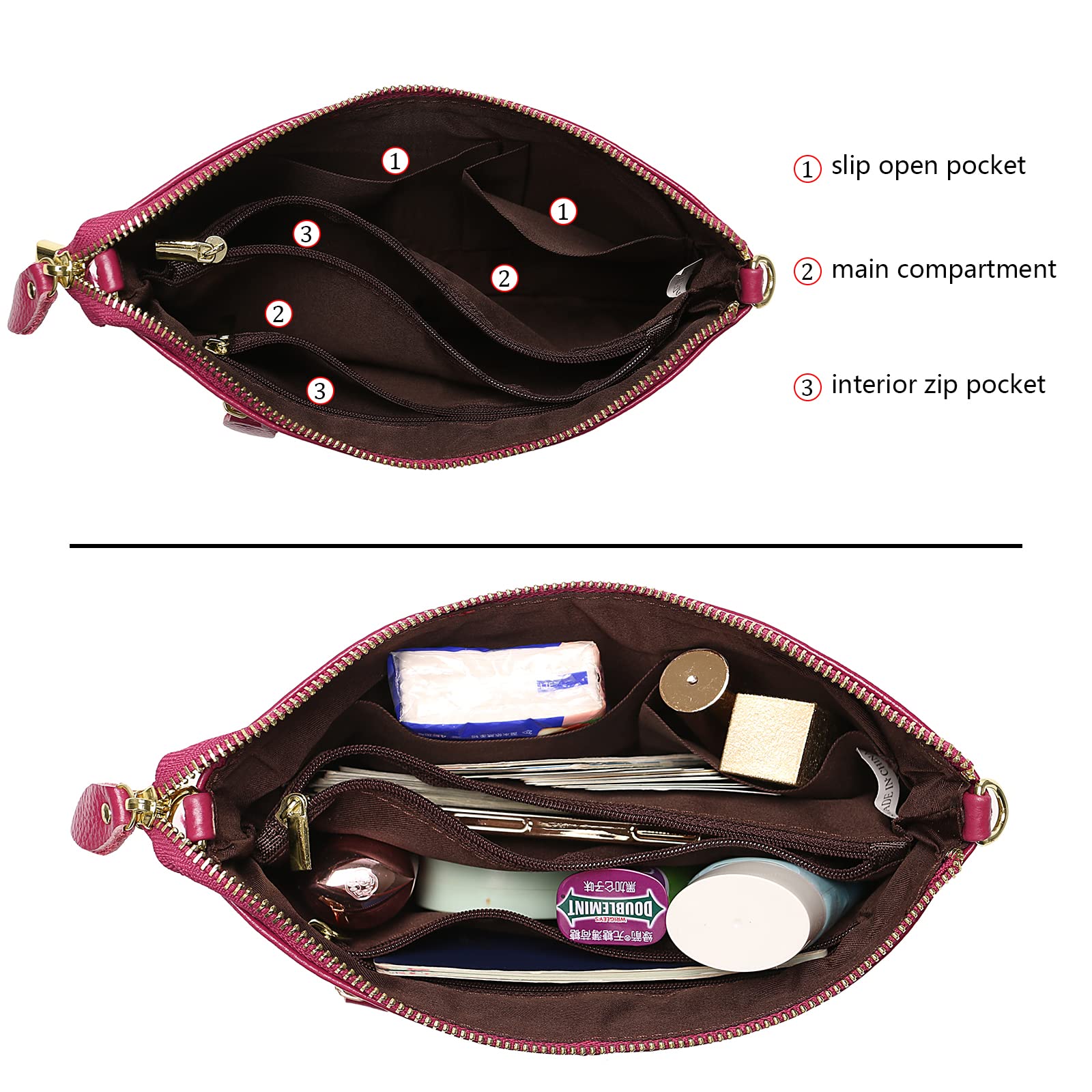 Uromee Genuine Leather Wristlet Wallet Clutch for Women - Crossbody Bag with Detachable Shoulder Strap - Perfect for Parties, Travel & Everyday Use