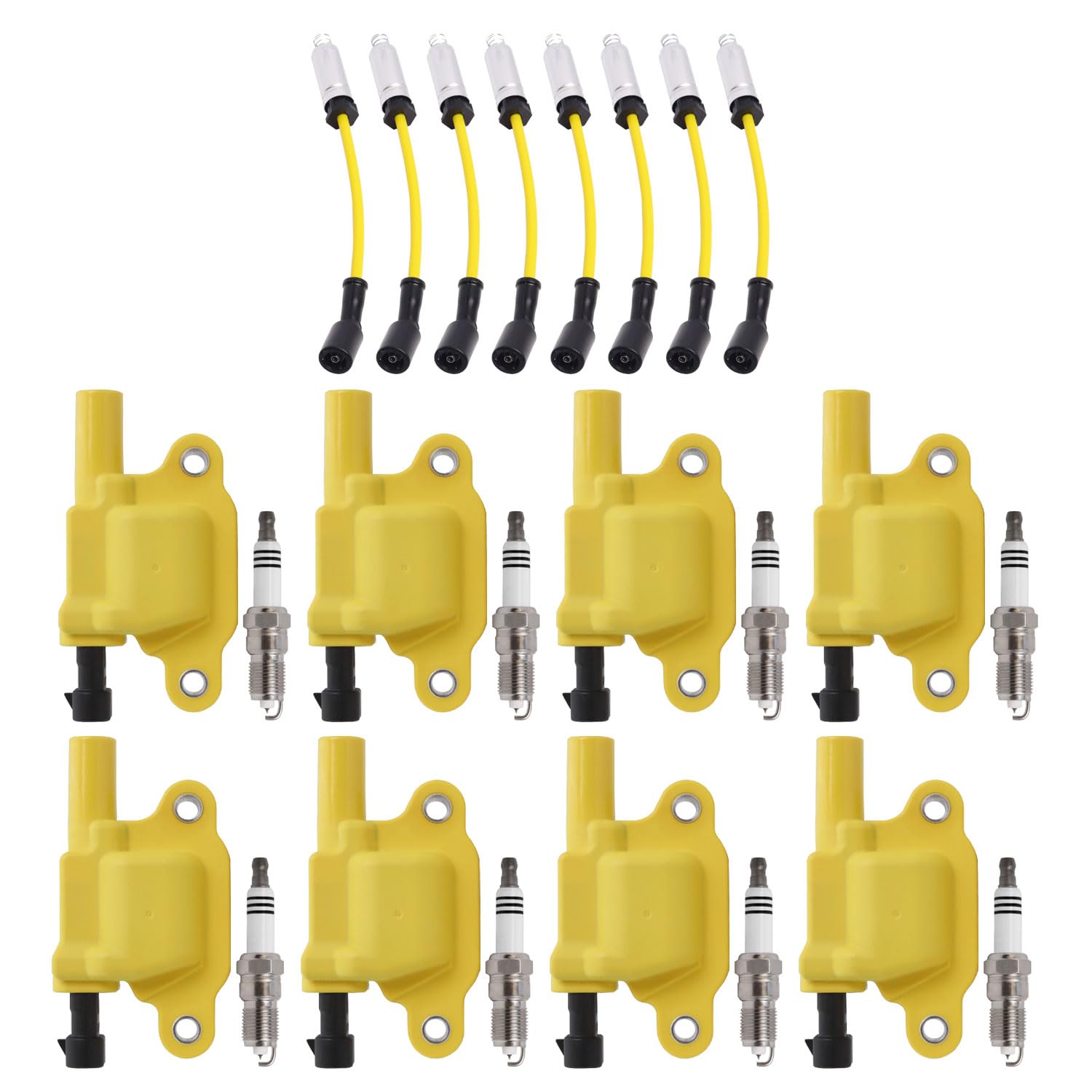 High-Performance ENA 8-Piece Yellow Ignition Coil Set with Platinum Spark Plugs & Wires - Compatible with Buick, Chevrolet, GMC (Allure, LaCrosse, Rainier, Avalanche, Colorado, Express 1500, Canyon, Envoy) 5.3L - Perfect for Engine Tune-Ups & Performance Upgrades
