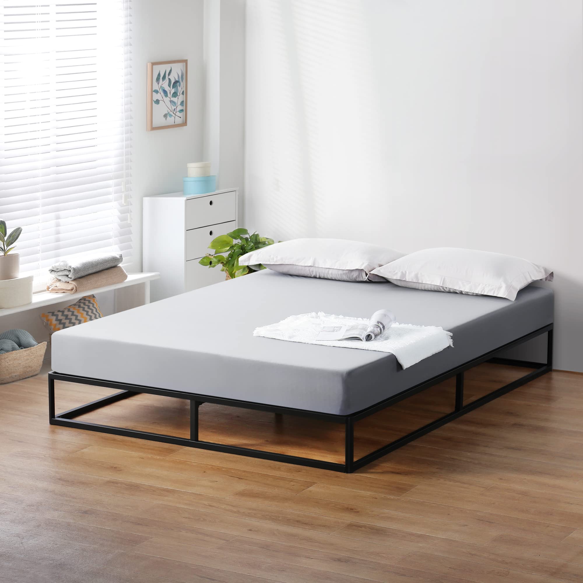 Olee Sleep 9 Inch Modern Metal Platform Bed Frame with Steel Slats - No Box Spring Needed - Twin Size Black Mattress Foundation for Bedroom, Guest Room & Dorm