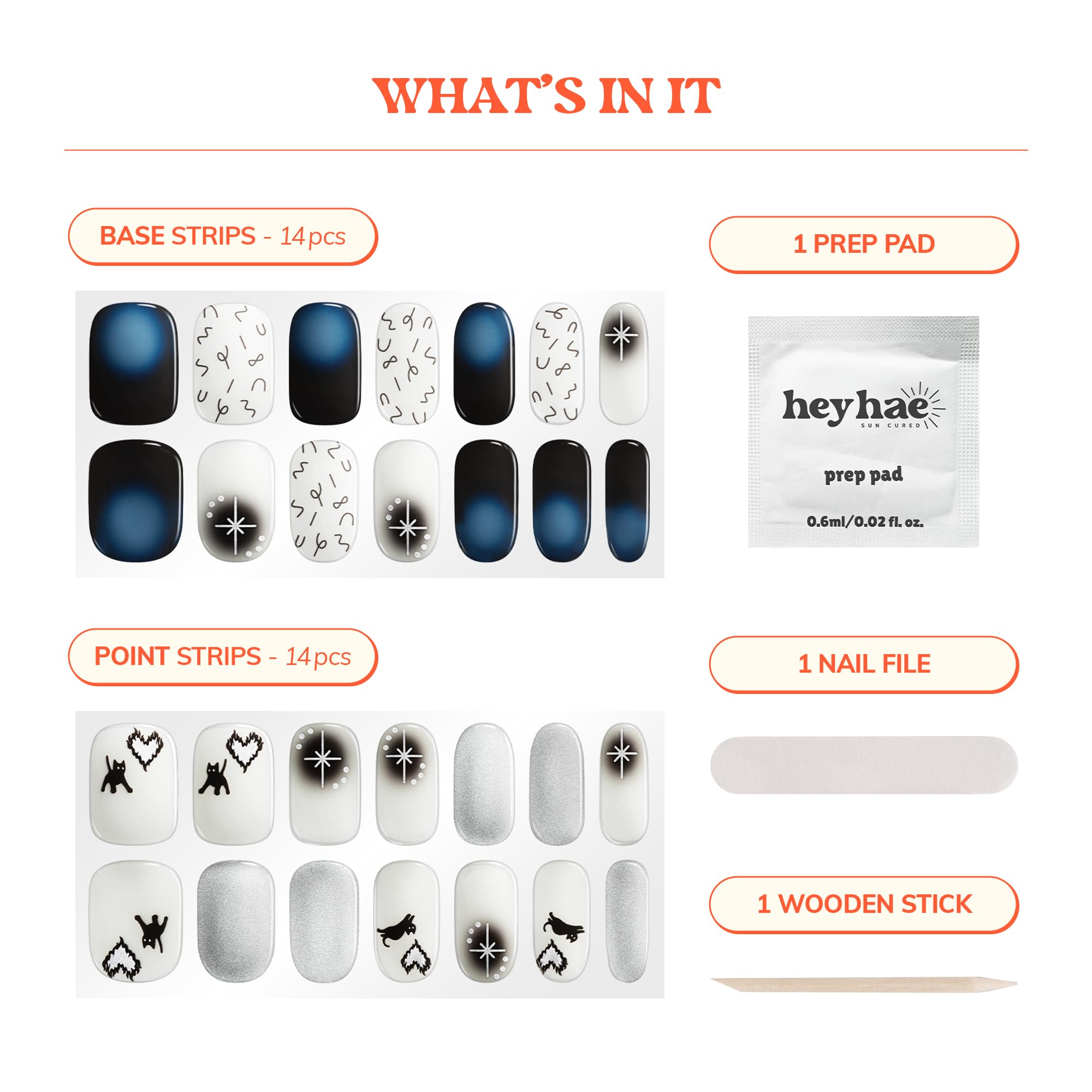 Semi-Cured Gel Nail Strips Kit - No LED Lamp Needed, Sun Cured, Easy to Apply & Remove | Includes 28 Nail Strips, Prep Pad, Nail File & Wooden Stick | Perfect for Home Manicure, Travel, Gifts & DIY Nail Art - Hey, You're Timeless