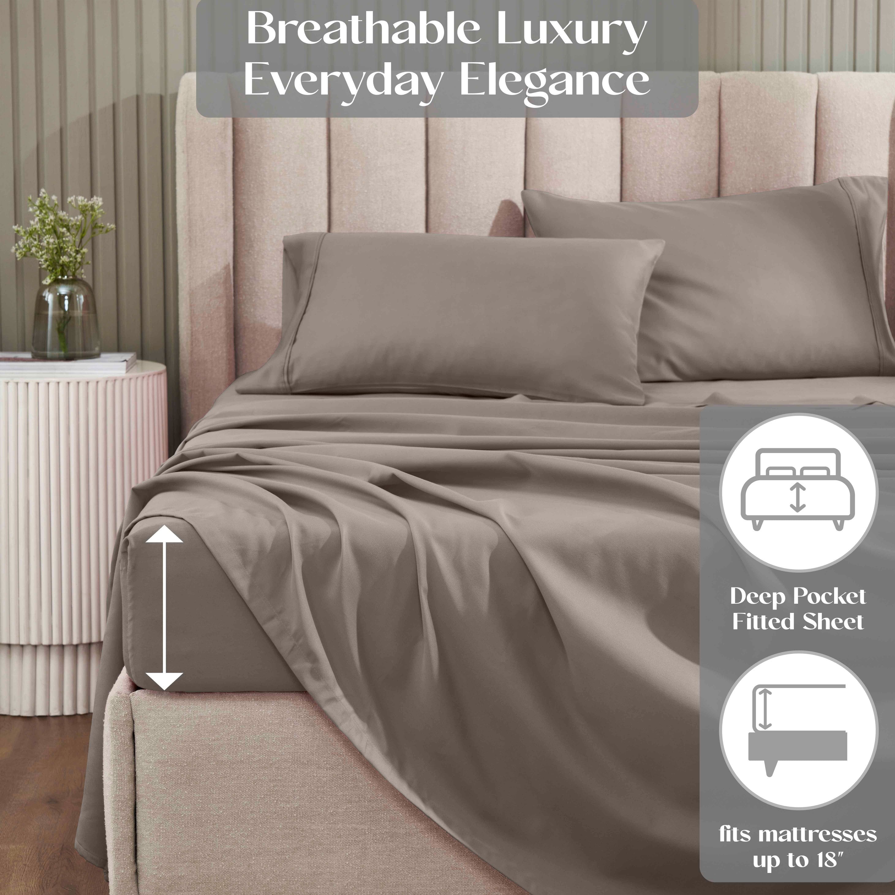 1200 Thread Count Cotton Rich Solid Deep Pocket Bed Sheet Set - Queen Size, Ultra Soft & Breathable - Perfect for Luxury Hotels, Guest Rooms & Master Bedrooms