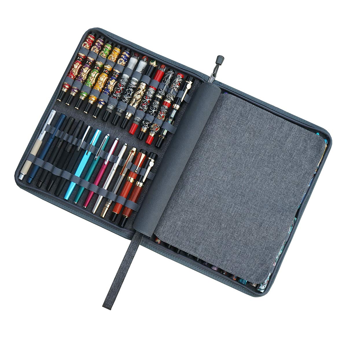 Erofa 48-Slot Gray Fountain Pen Case - Large Capacity Canvas Pen Holder & Display Pouch Bag, Water-Resistant Storage for Collectors, Artists & Writers | Perfect for Travel, Office & Home Organization