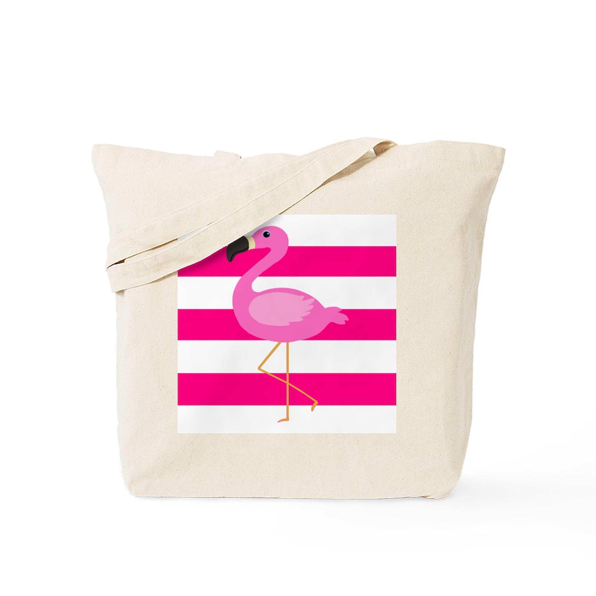 Pink Flamingo Stripes Canvas Tote Bag - Reusable Natural Shopping Bag for Groceries, Beach & Daily Use | Eco-Friendly Cotton Carryall