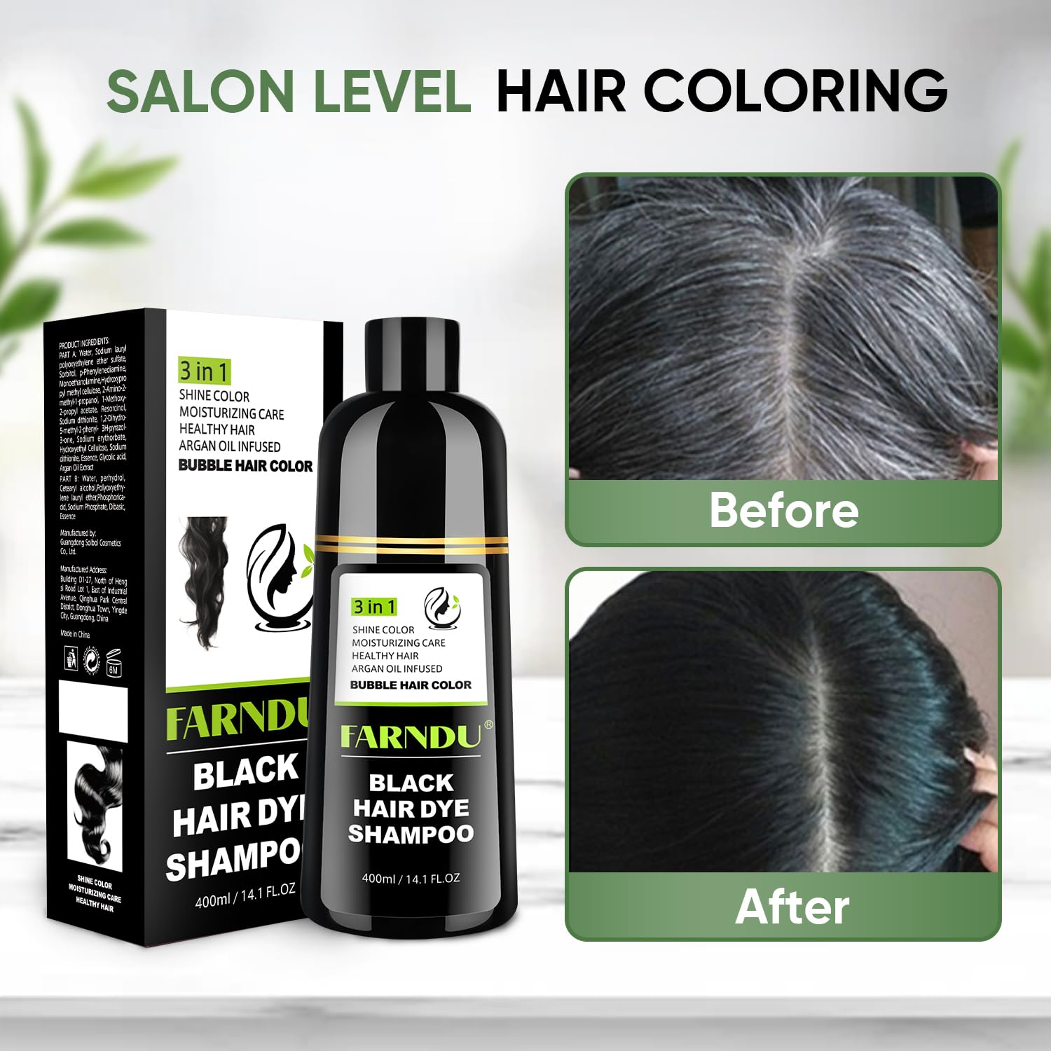 Black Hair Dye Shampoo with Hair Growth Formula - Permanent Color & Repair Treatment for Damaged Hair - Best for Gray Coverage & Thinning Hair at Home