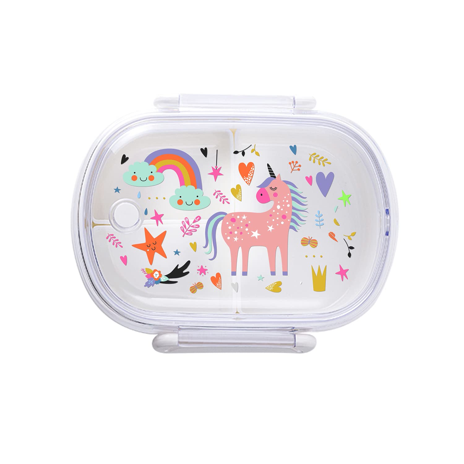 ATEDEANEI Kids Bento Box Lunch Box - Unicorn & Rainbow 3-Compartment BPA-Free Food Containers for School, Picnic & Travel | Perfect for Meal Prepping & Healthy Snacks