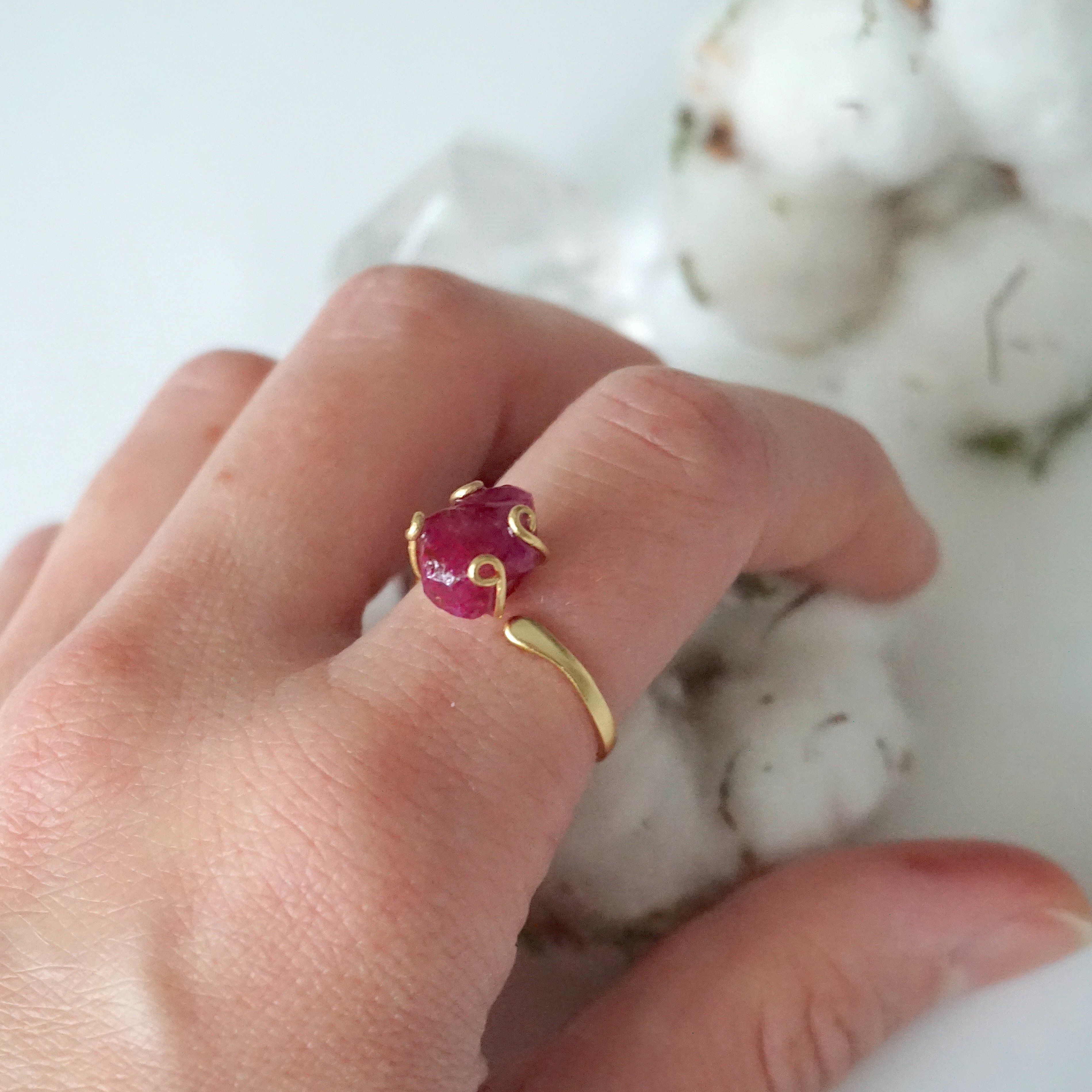 14K Gold Filled Raw Pink Ruby Ring - Elegant Handmade Jewelry for Women, Perfect for Weddings, Anniversaries & Special Occasions