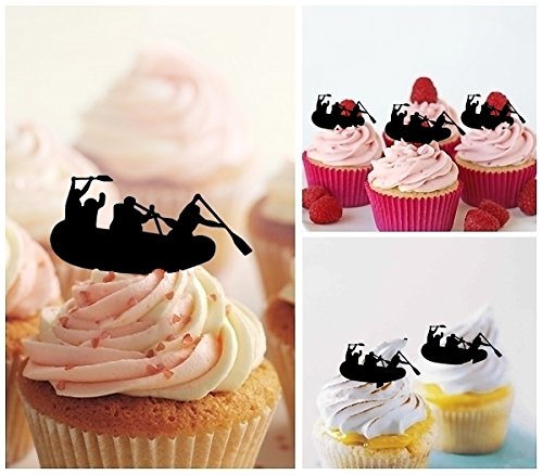 10pcs Kayak Rafting Sport Silhouette Acrylic Cupcake Toppers for Party Wedding Birthday Decorations - Perfect for Outdoor Adventure Themed Events, Baby Showers & Cake Decorating