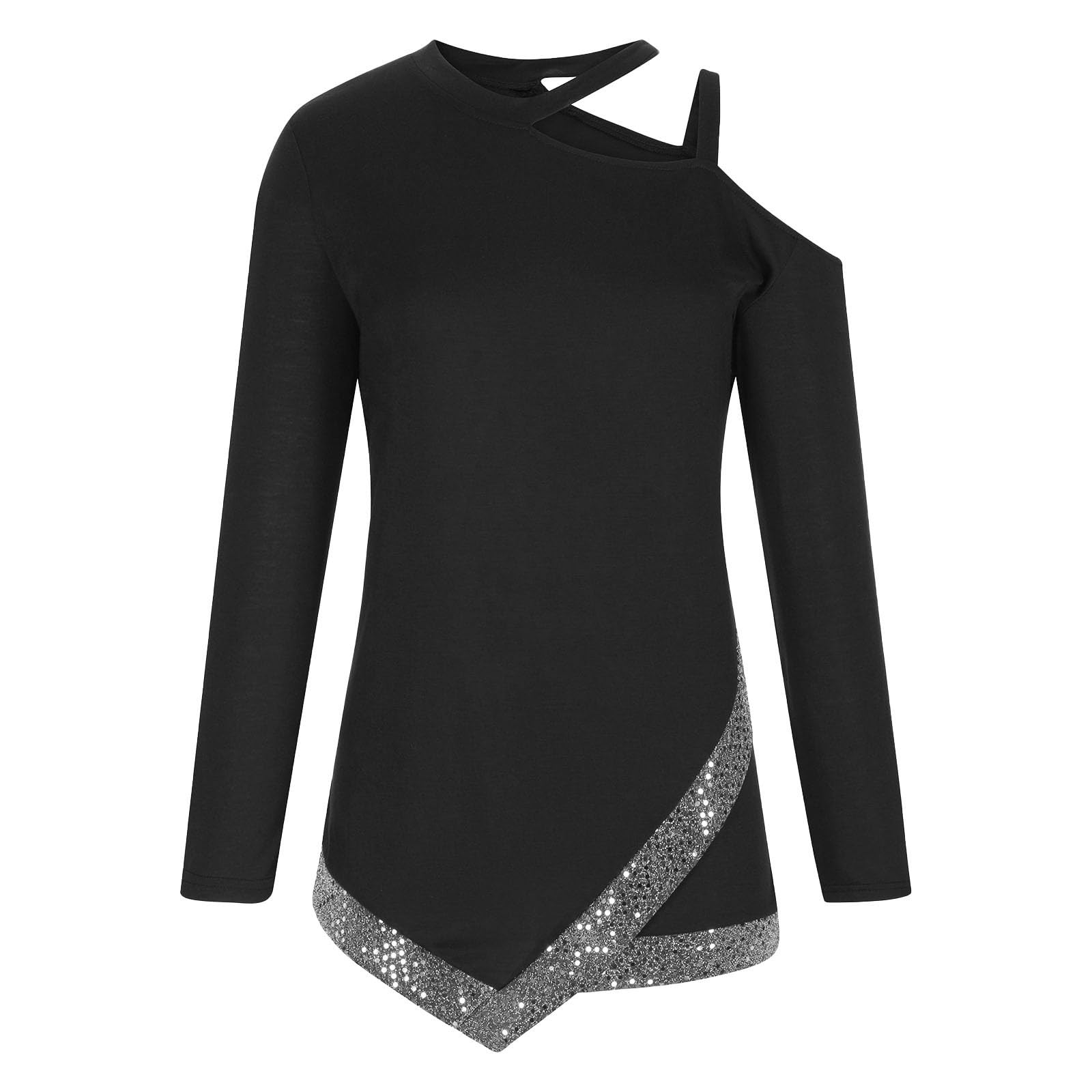 Plus Size Women's Sexy Halter O-Neck Strapy Tops with Sequin Hem - Long Sleeve Pullover Sweatshirt Blouse for Casual Wear | Perfect for Parties, Date Nights & Everyday Fashion