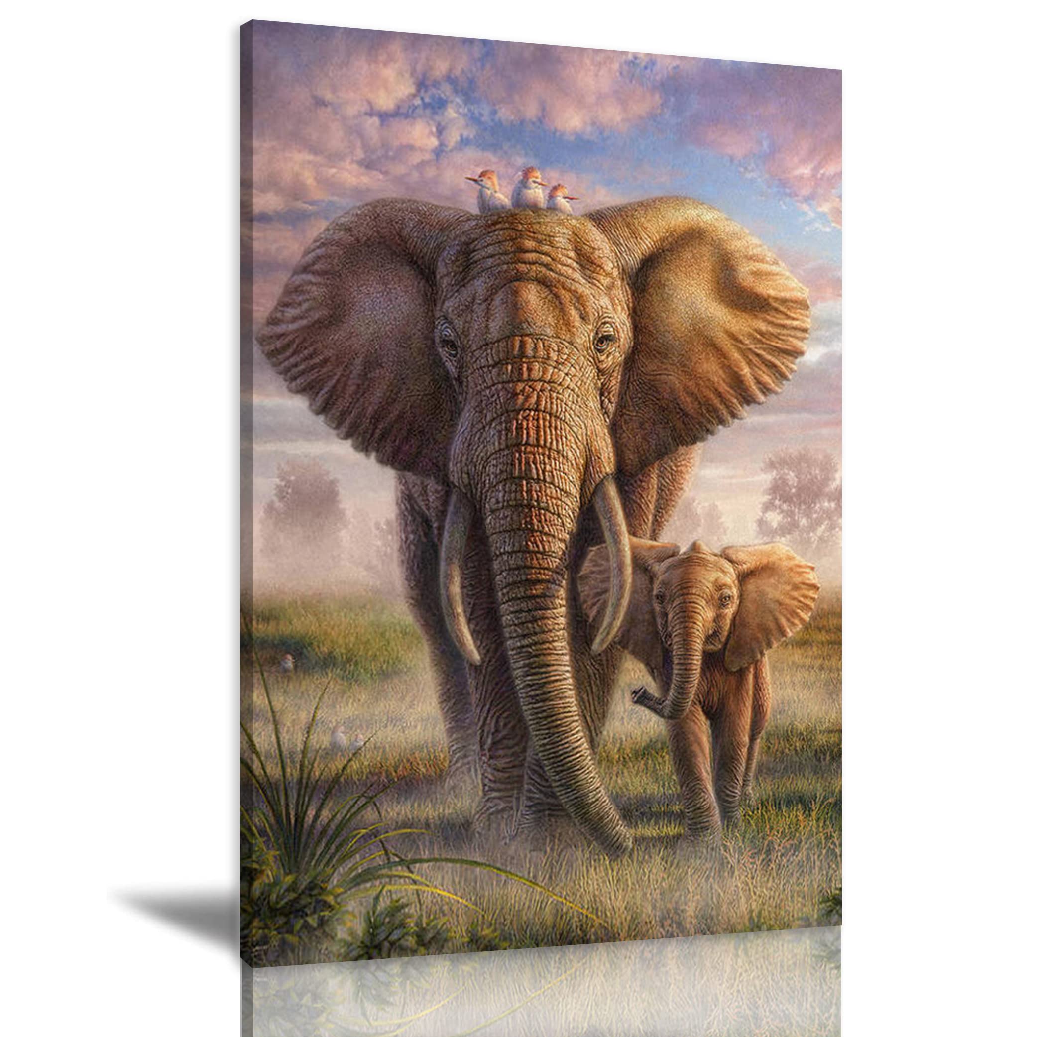 Modern Abstract Elephant Canvas Wall Art - Framed Oil Painting Print for Home, Living Room & Bedroom Decor - 20x30 Inch Ready to Hang - Perfect for Nature Lovers & Wildlife Themed Interior Design