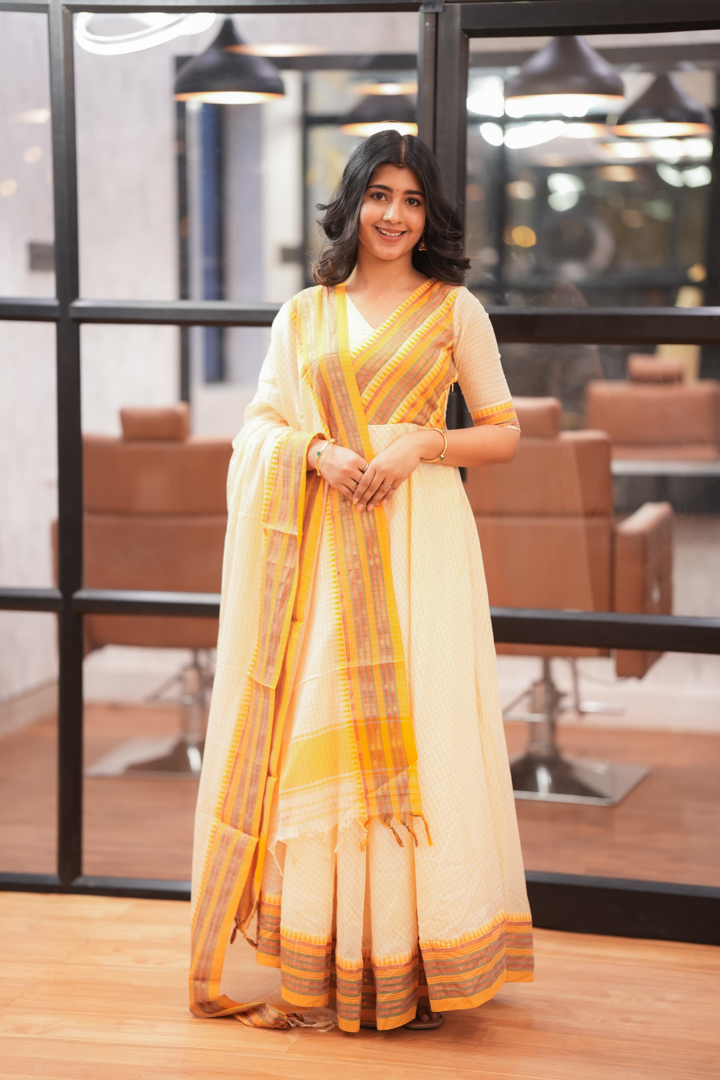 DD621 Anjali Pure Handloom Anarkali Kurti - Traditional Indian Ethnic Dress for Women - Perfect for Festivals, Weddings & Special Occasions
