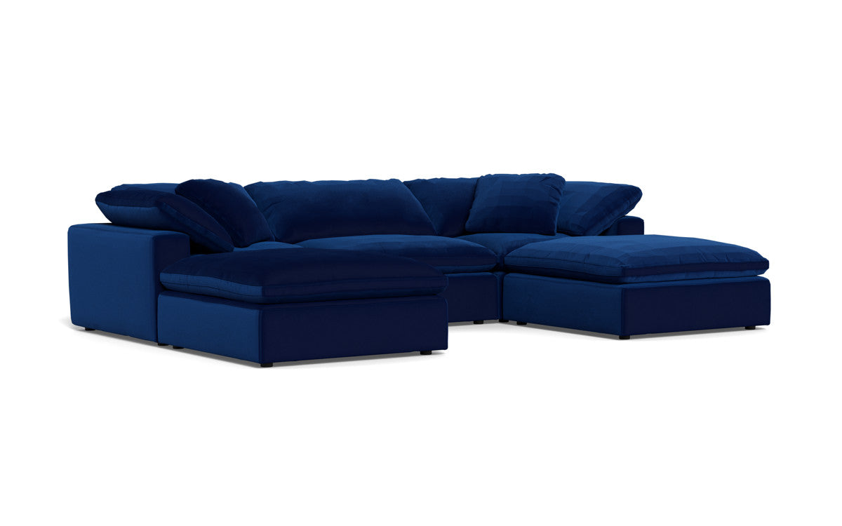 Fluffy 3-Piece Sofa Set with Double Ottoman - Soft and Comfortable Living Room Furniture for Small Spaces, Apartment, Dorm or Lounge Area