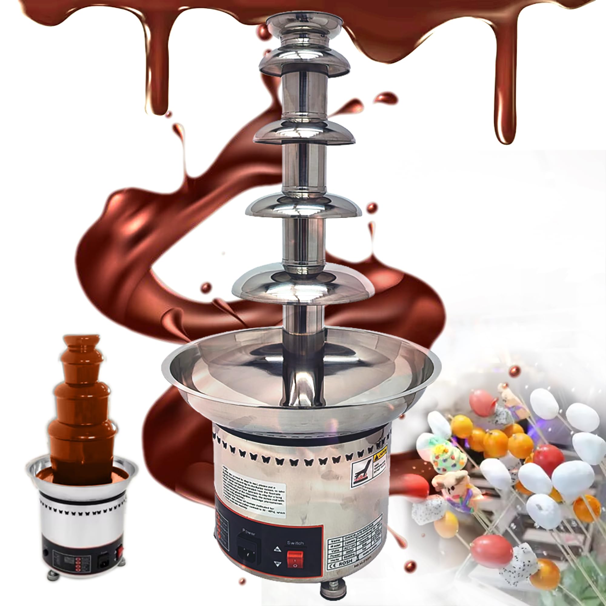 INTSUPERMAI 5-Tier Commercial Chocolate Fountain Machine - 304 Stainless Steel Digital Control Melting Warmer for Weddings, Parties, Events & Restaurants (110V) | Perfect for Dessert Buffets, Catering Services & DIY Chocolate Dipping Stations