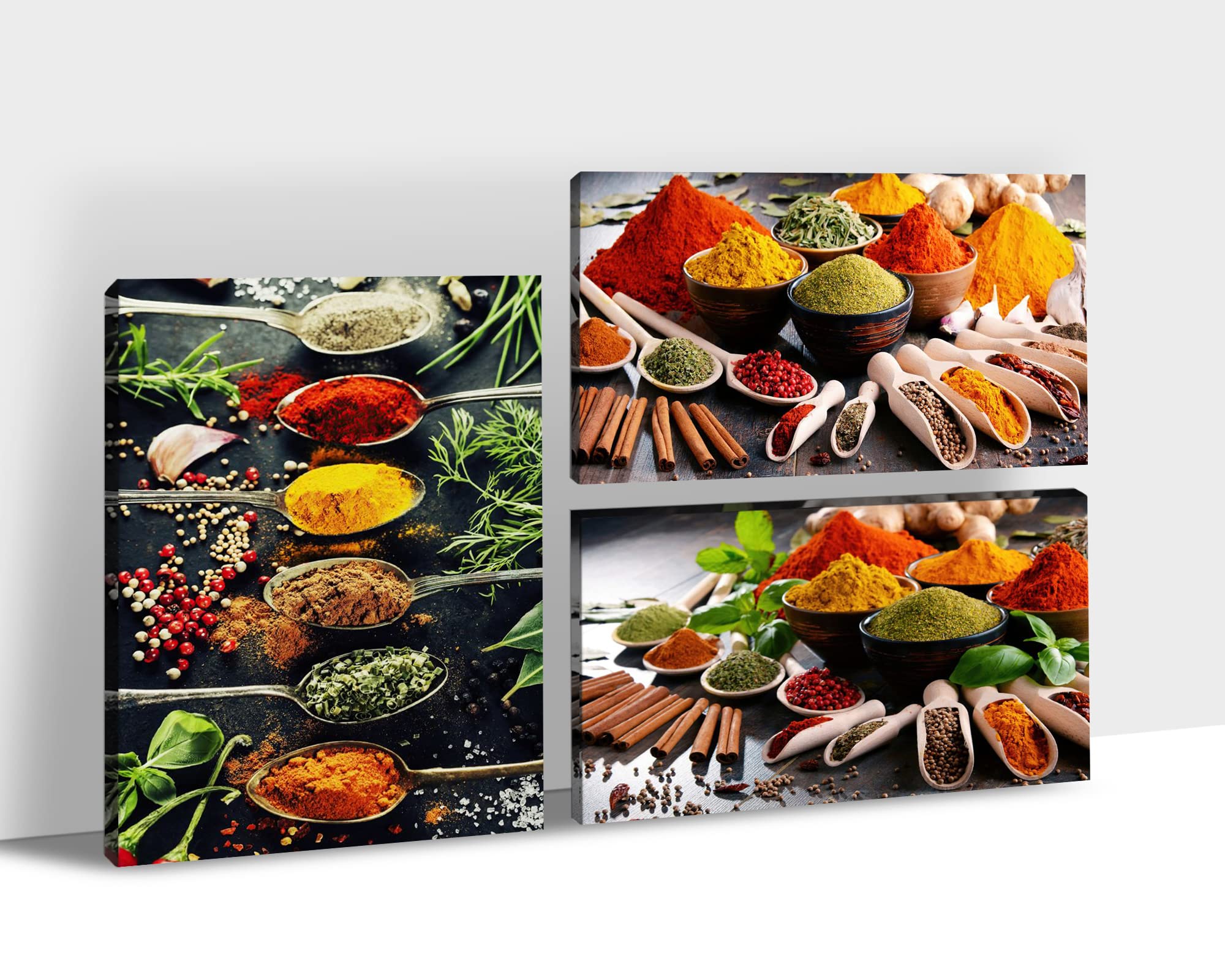 3-Piece Framed Kitchen Wall Art Set - Vintage Spice & Spoon Canvas Prints for Modern Home & Restaurant Decor (24x36 Inches) - Perfect for Kitchen, Dining Room, and Café Wall Decoration