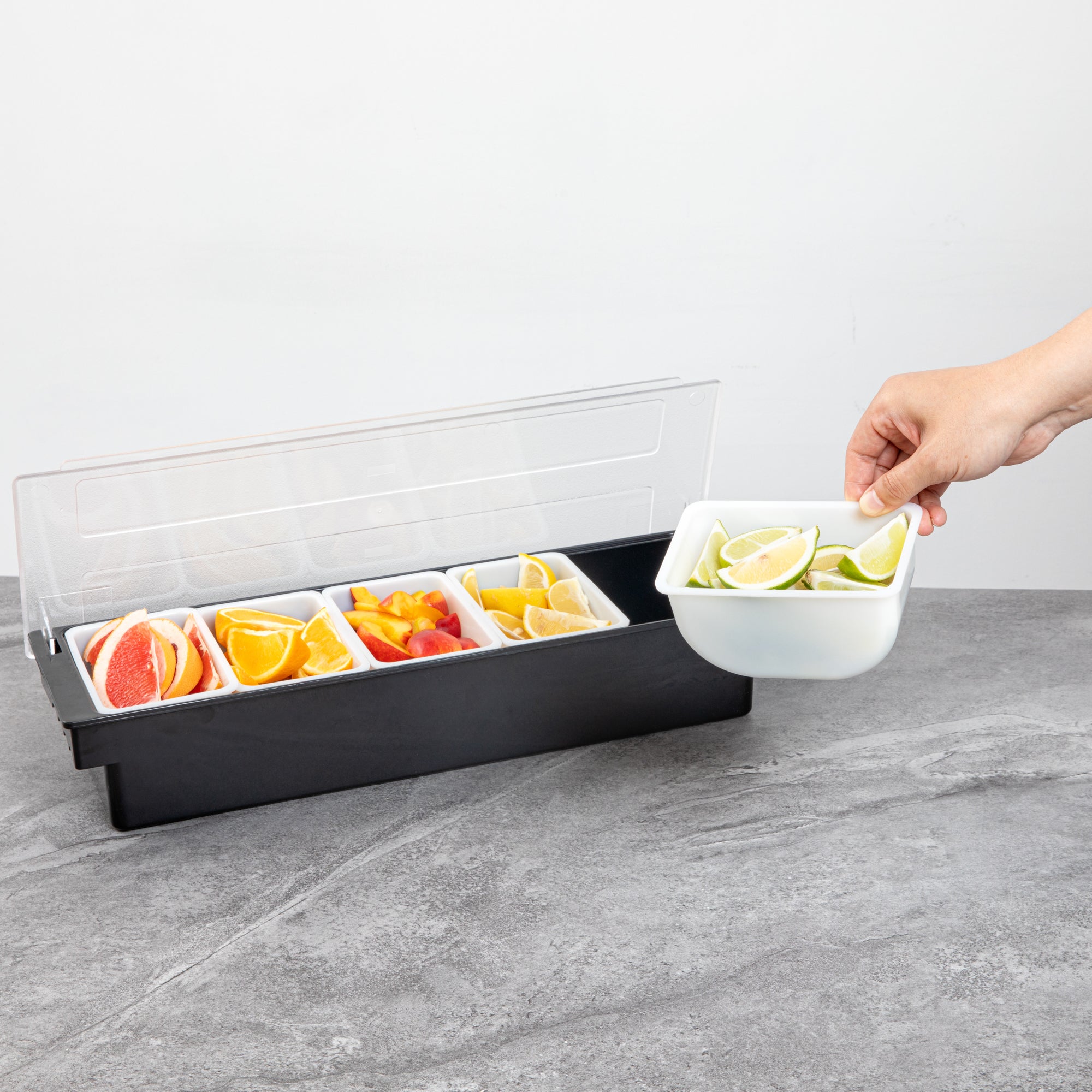 Bar Lux 1.25 Pint White Plastic Insert for 5-Compartment Condiment Caddy - 5-Pack | Perfect for Restaurants, Cafes & Home Kitchen Organization