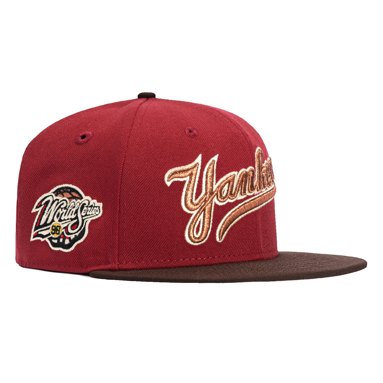 New Era 59Fifty New York Yankees 1998 World Series Patch Script Hat - Brick Brown Color | Official MLB Baseball Cap for Yankees Fans | Perfect for Game Day, Sports Events & Streetwear Fashion