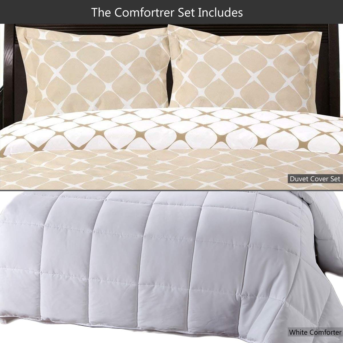 4-Piece Bloomingdale Beige and Ivory Full/Queen Comforter Set - Duvet Cover + Down Alternative Comforter | Soft Luxury Bedding for Master Bedroom & Guest Room Decor