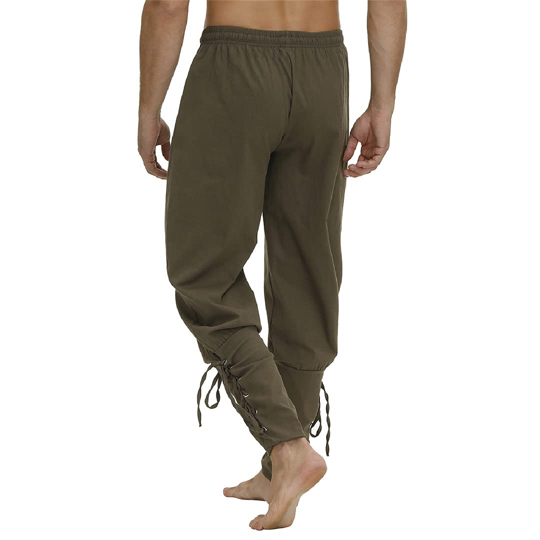 Men's Pirate Pants - Renaissance Medieval Viking Cosplay Trousers Black XXL for LARP, Halloween Costume & Historical Reenactment