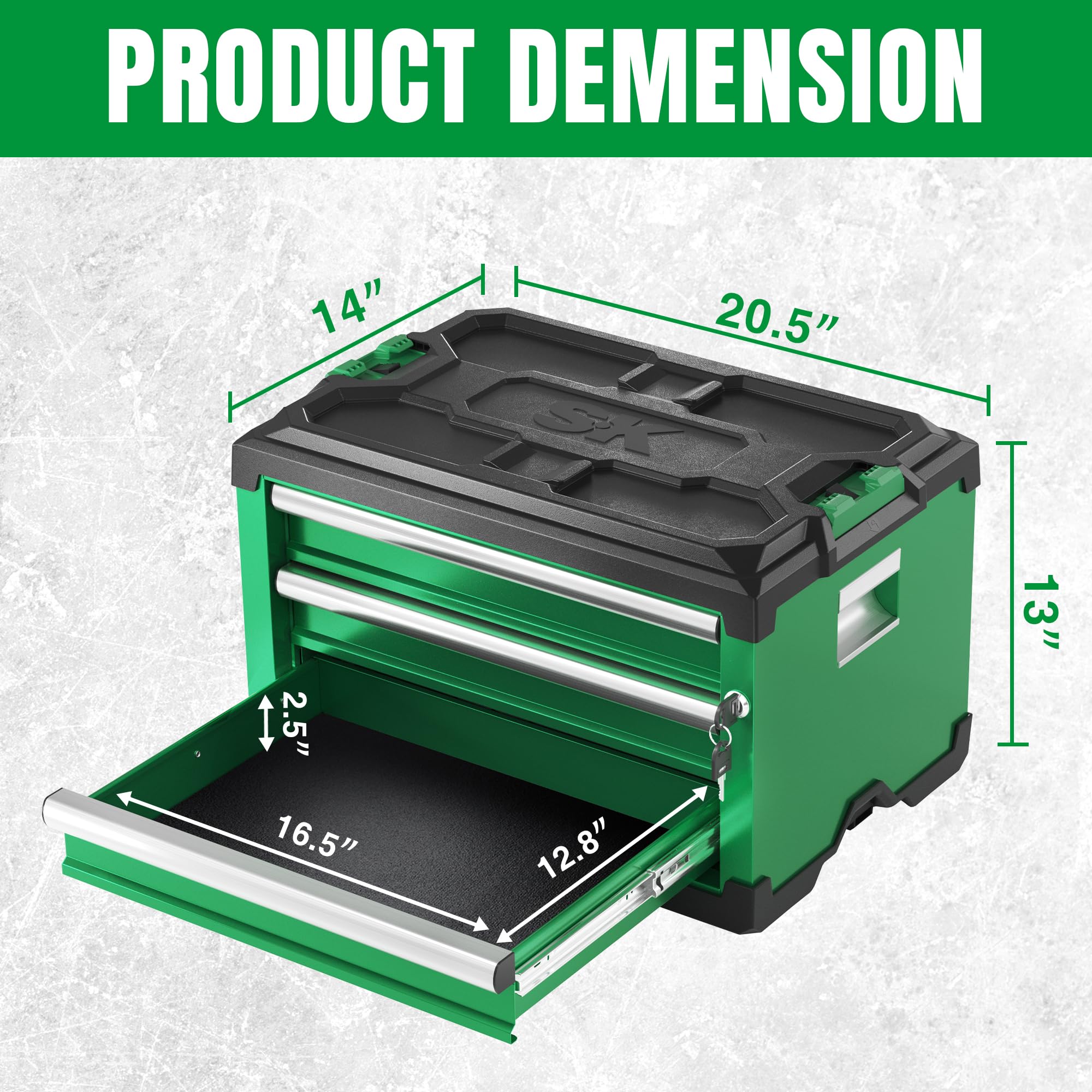 SK Modular Stackable Storage Tool Box - 20.5 Inch 3-Drawer Steel Tool Chest with Patented Auto-Lock Mechanism (60 Lbs Capacity) - Perfect for Garage Organization, Workshop Storage & DIY Projects