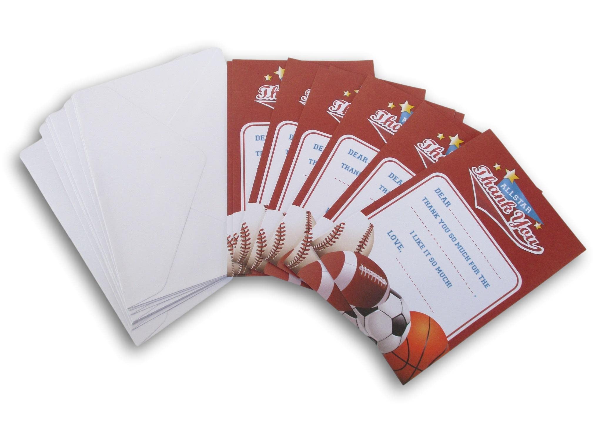 Kids Thank You Cards for Boys - Fill-in-the-Blank Sports Theme (Football, Basketball, Soccer, Baseball) - 8 Pack - Perfect for Birthday Parties & Gift Appreciation