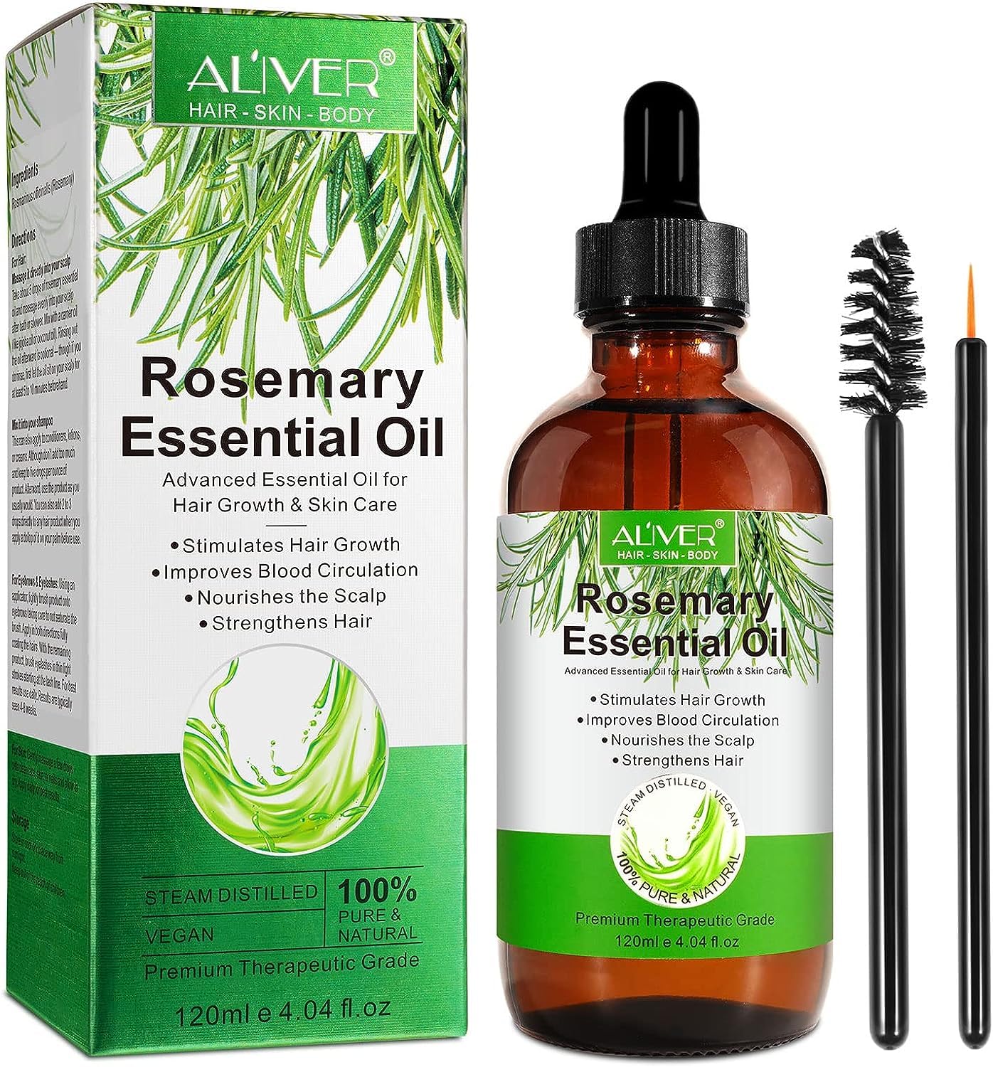 Pure Organic Rosemary Essential Oil for Hair Growth (120ml) - Stimulates Hair Growth, Nourishes Scalp & Strengthens Hair - Perfect for Hair Care Routine & DIY Treatments