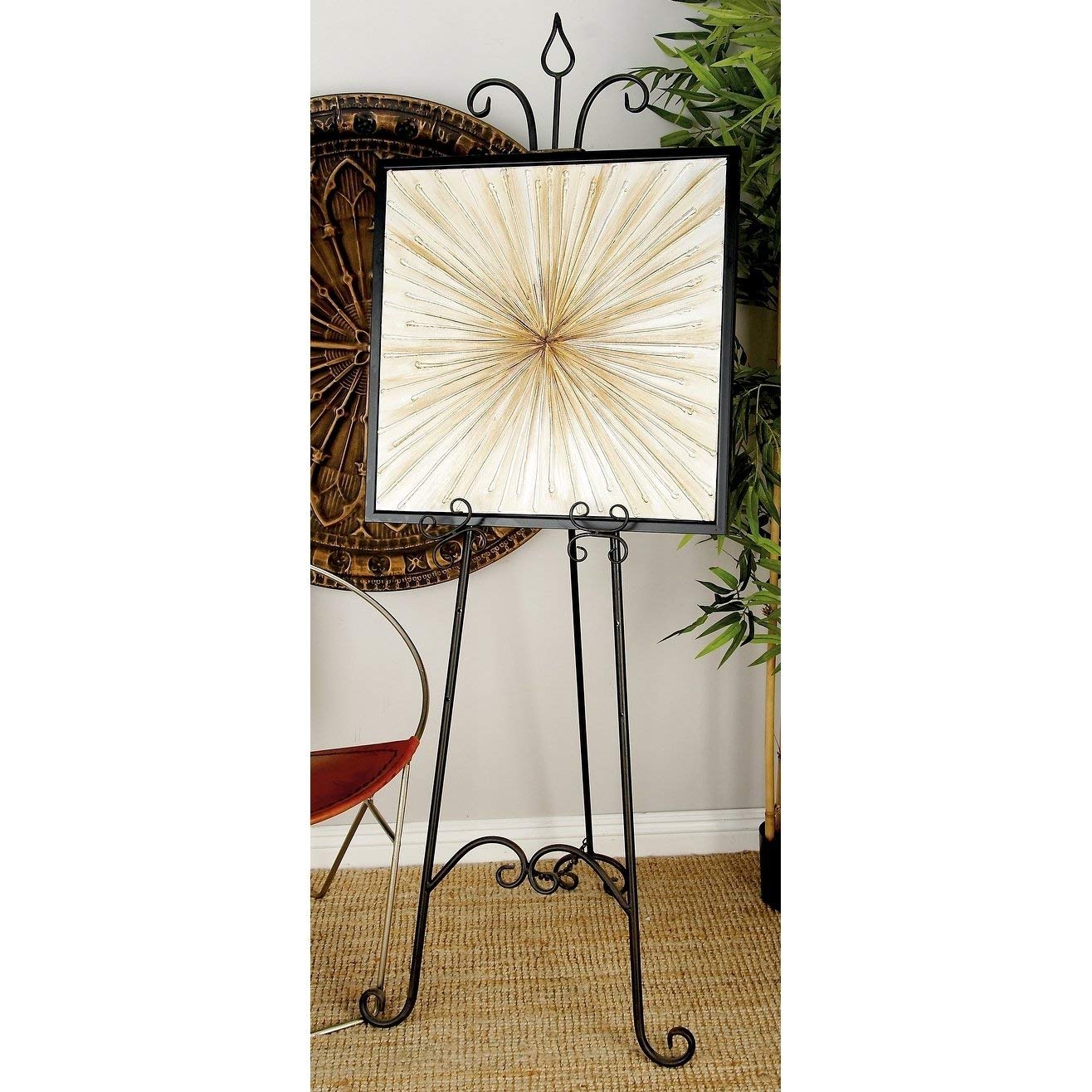 66 Inch Black Iron Easel - Elegant Metal Tripod Stand for Canvas, Artwork & Picture Frames - Heavy Duty Display Holder for Paintings, Drawings & Photos - Perfect for Studios, Galleries & Home Decor (66in)