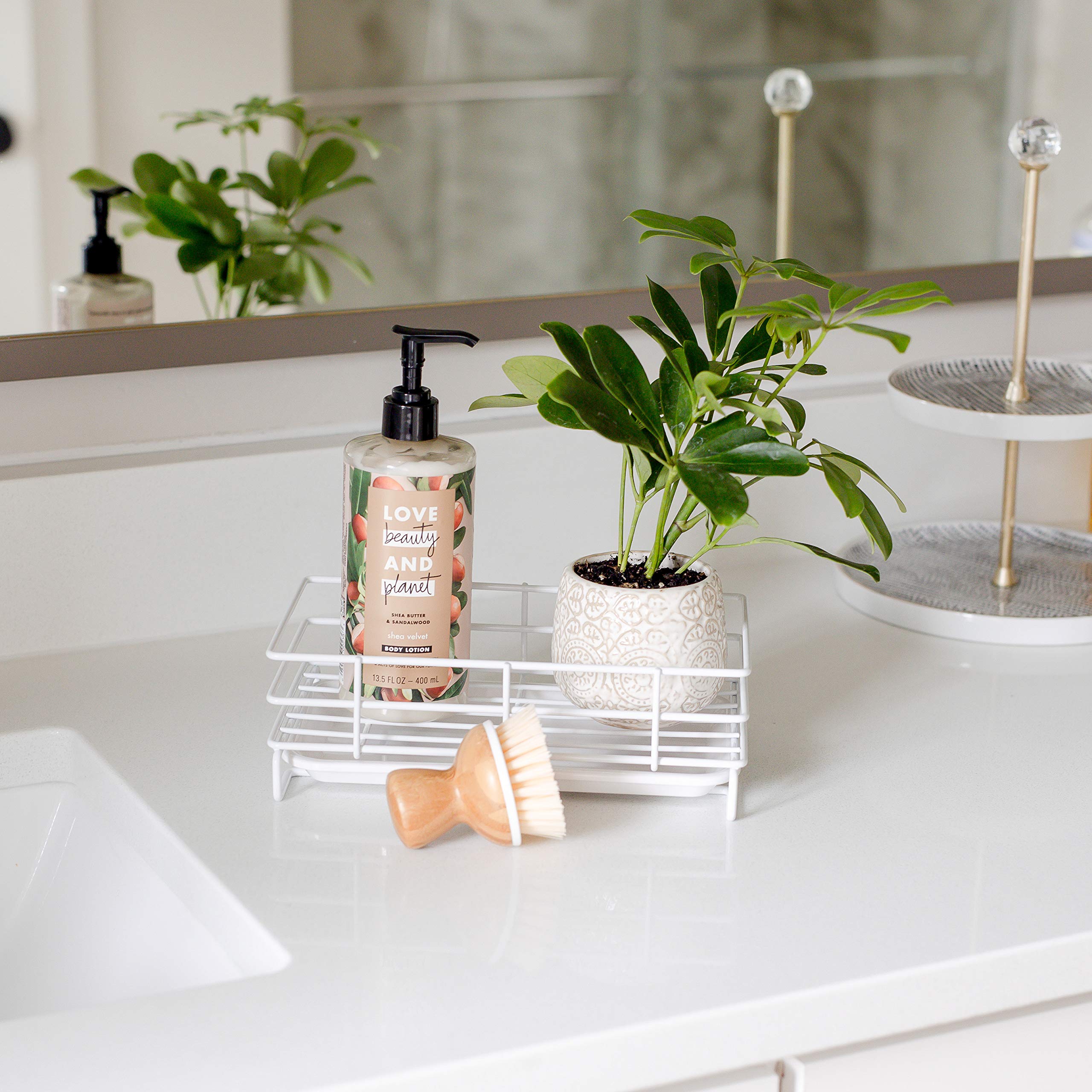 Large White Kitchen Sink Sponge Holder - Countertop Soap Tray Organizer for Bathroom & Kitchen