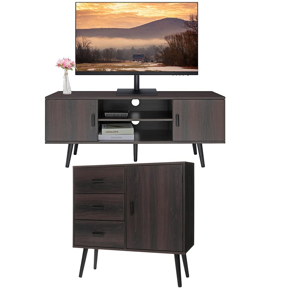 IWELL 2-Piece Storage Cabinet and TV Stand Set - Modern Living Room Furniture for Home Organization & Entertainment