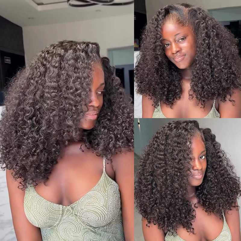 Eullair 250% High Density Water Curly Bob Wig - Medium Length Human Hair Lace Frontal Wig for Women (EW011) | Natural Look for Daily Wear, Cosplay & Special Occasions