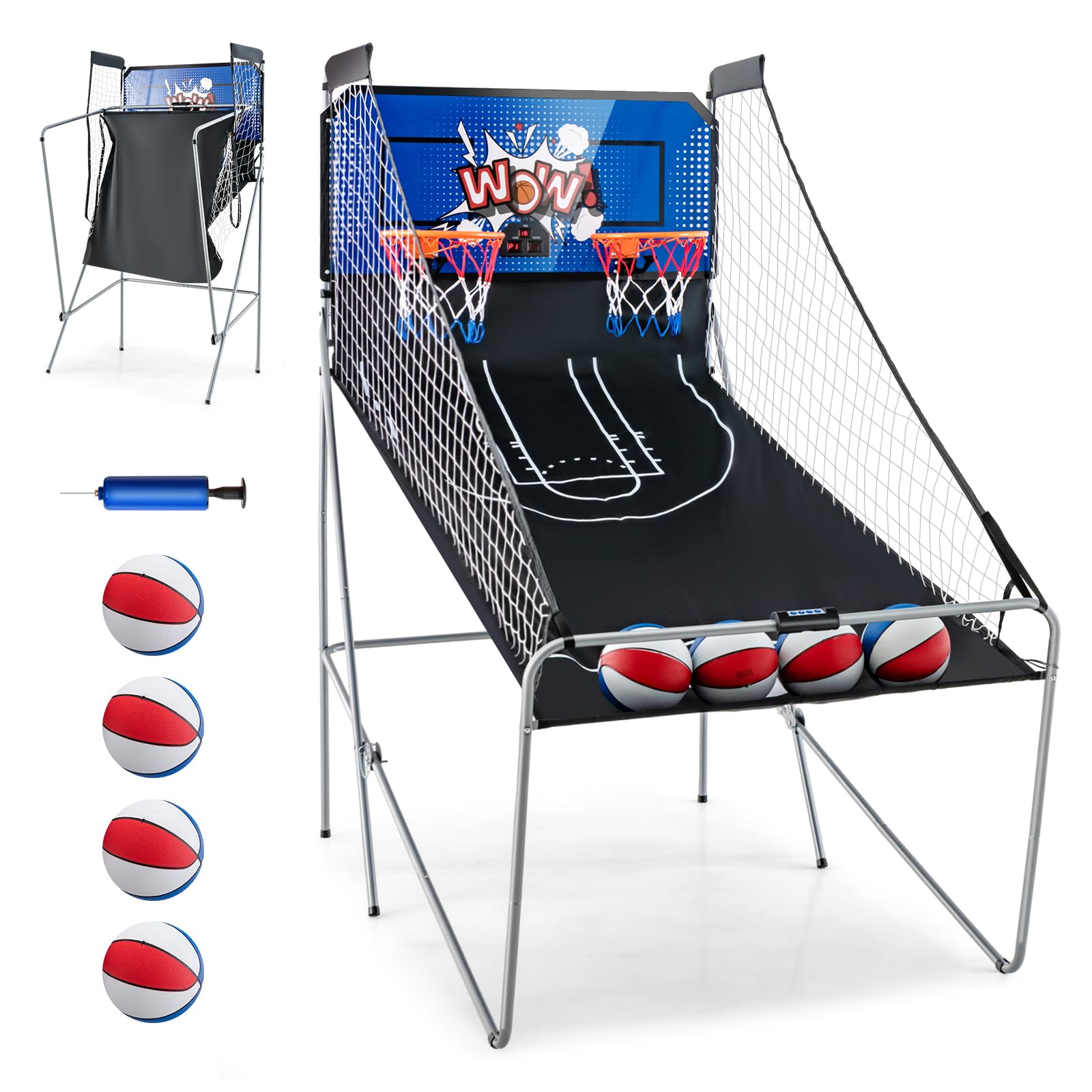 GYMAX Foldable Electronic Arcade Basketball Game - 8 Game Modes with Arcade Sound, Includes 4 Balls & Air Pump - Fun Indoor Sports Game for Kids & Adults - Perfect for Home, Office, Game Room and Birthday Parties