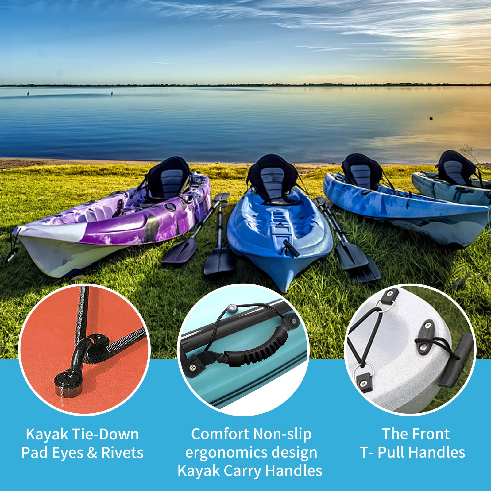 Kayak Carry Handles with Pull T-Handle - Heavy Duty Kayak Deck Rigging Accessories for Canoe Boat with Stainless Steel Screws - Perfect for Easy Transport and Secure Deck Attachment