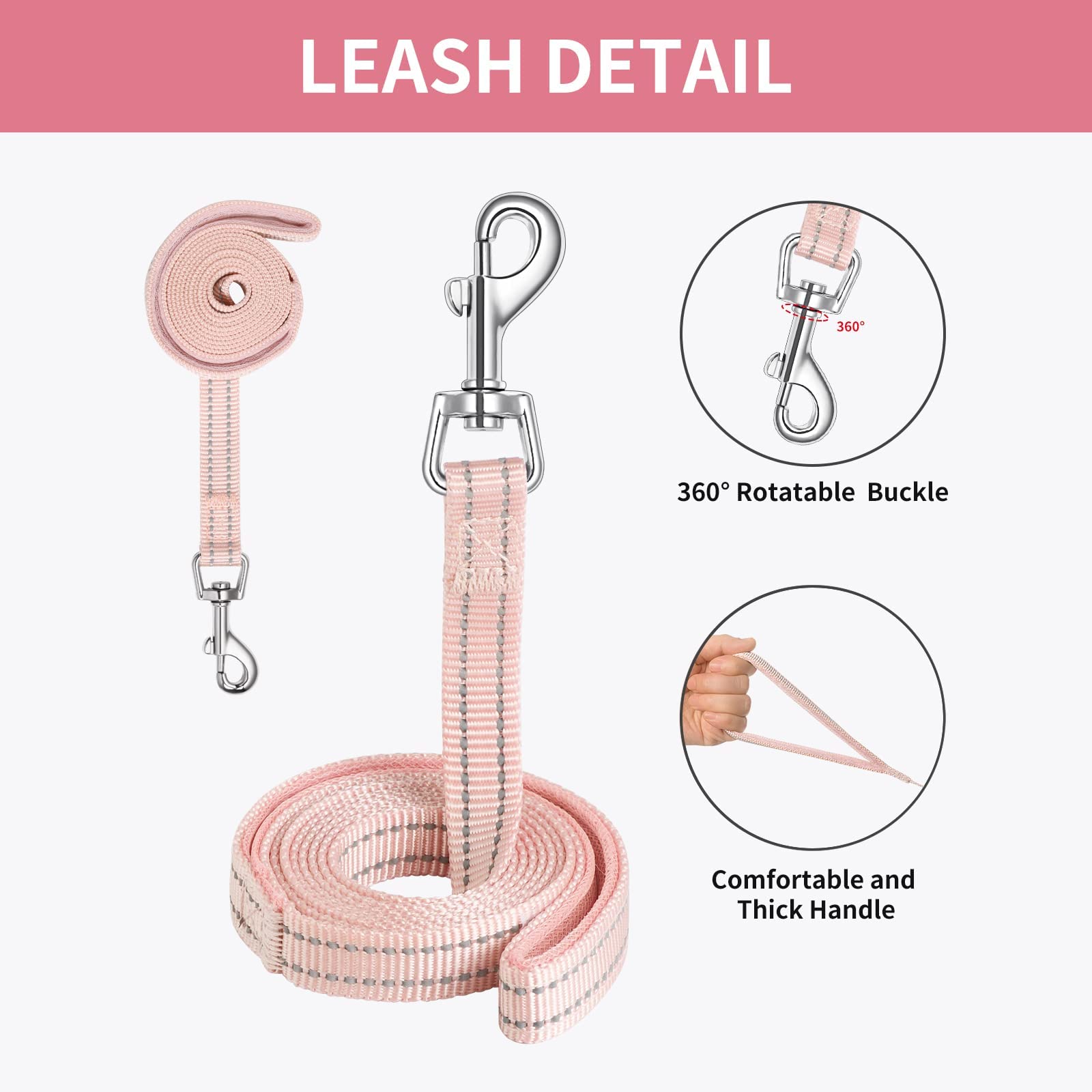 AMTOR No Escape Small Dog Harness with Leash Set - Easy Walk Puppy Vest for Training & Walking - Reflective Step-in Soft Harness for XS/S/M/L Dogs (Pink, Large) - Perfect for Outdoor Adventures, Night Walks & Pet Training