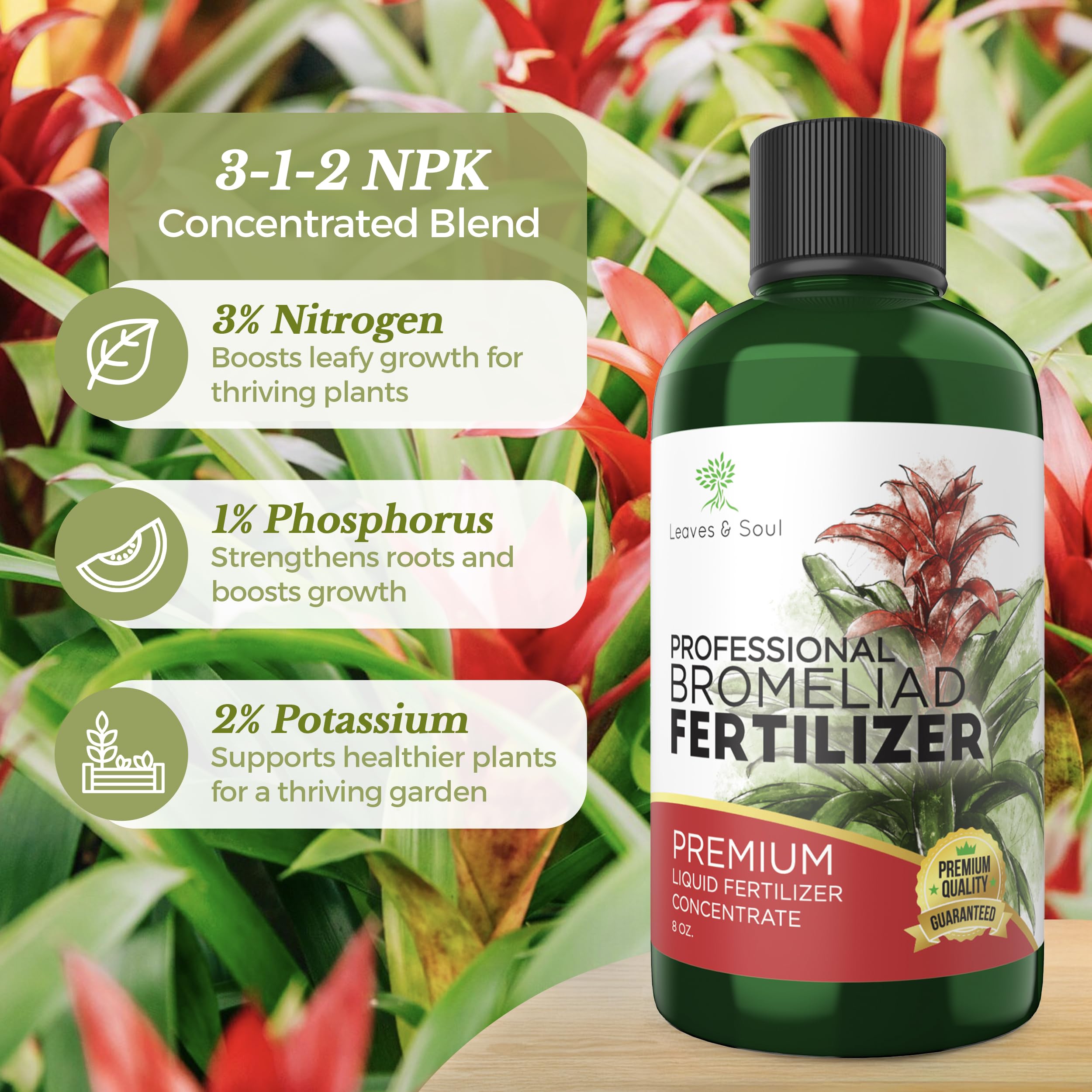 Professional Liquid Bromeliad Plant Fertilizer 3-1-2 Concentrate for Healthy Plants & Flowers | Multi-Purpose Gardening Supplies | 8 oz Bottle | Perfect for Indoor Houseplants, Outdoor Gardens & Tropical Plant Care