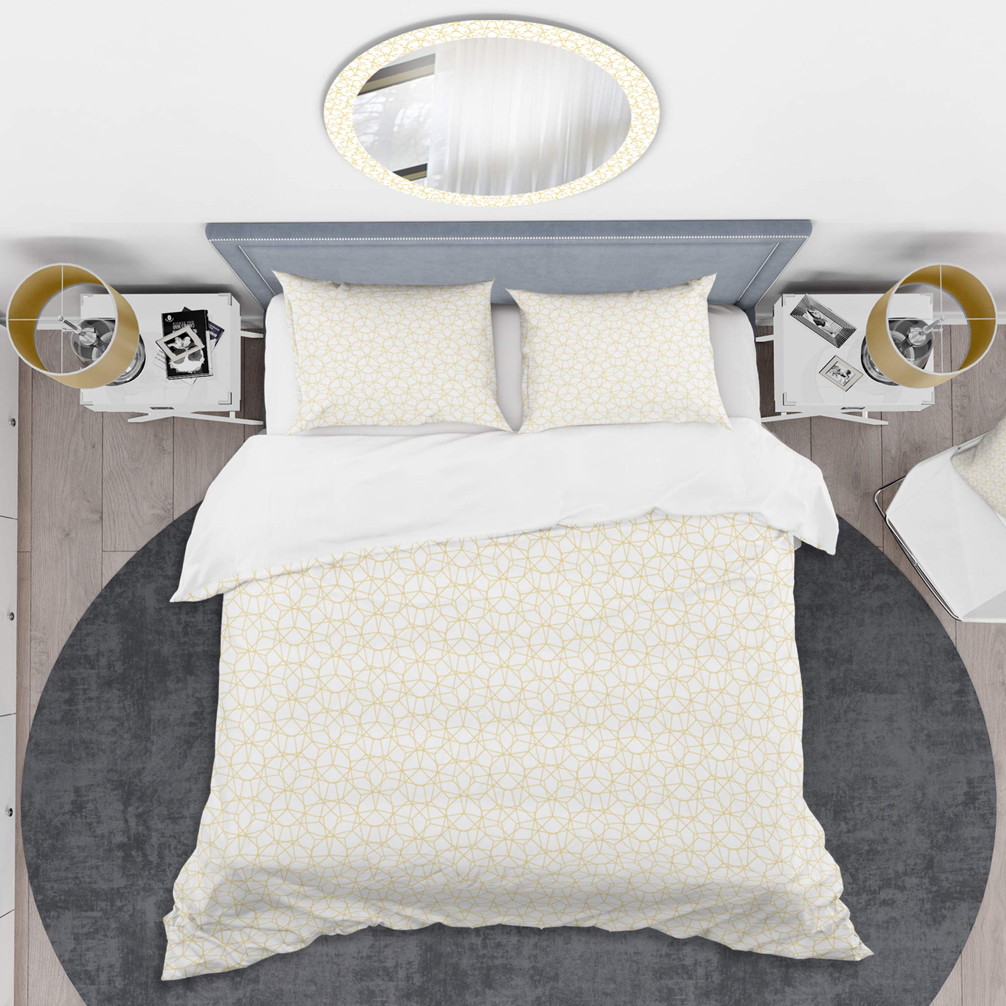 DesignQ Mid-Century Modern Duvet Cover Set - Abstract Geometric Pattern, Twin Size White Bedding (3-Piece Set) | All-Season Comfort for Contemporary Bedrooms & Guest Rooms