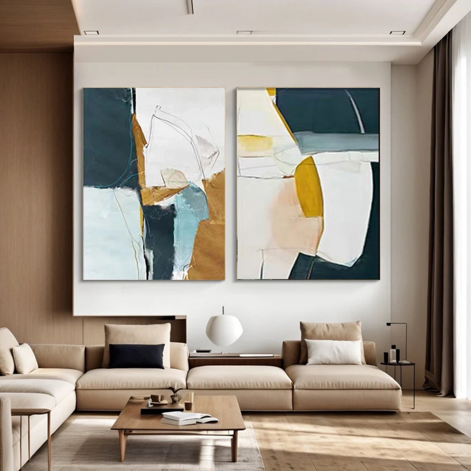 Abstract Wall Art Set of 2 - Modern Canvas Paintings for Living Room & Bedroom Decor - #AB 410 Home Office & Dining Room Wall Decorations